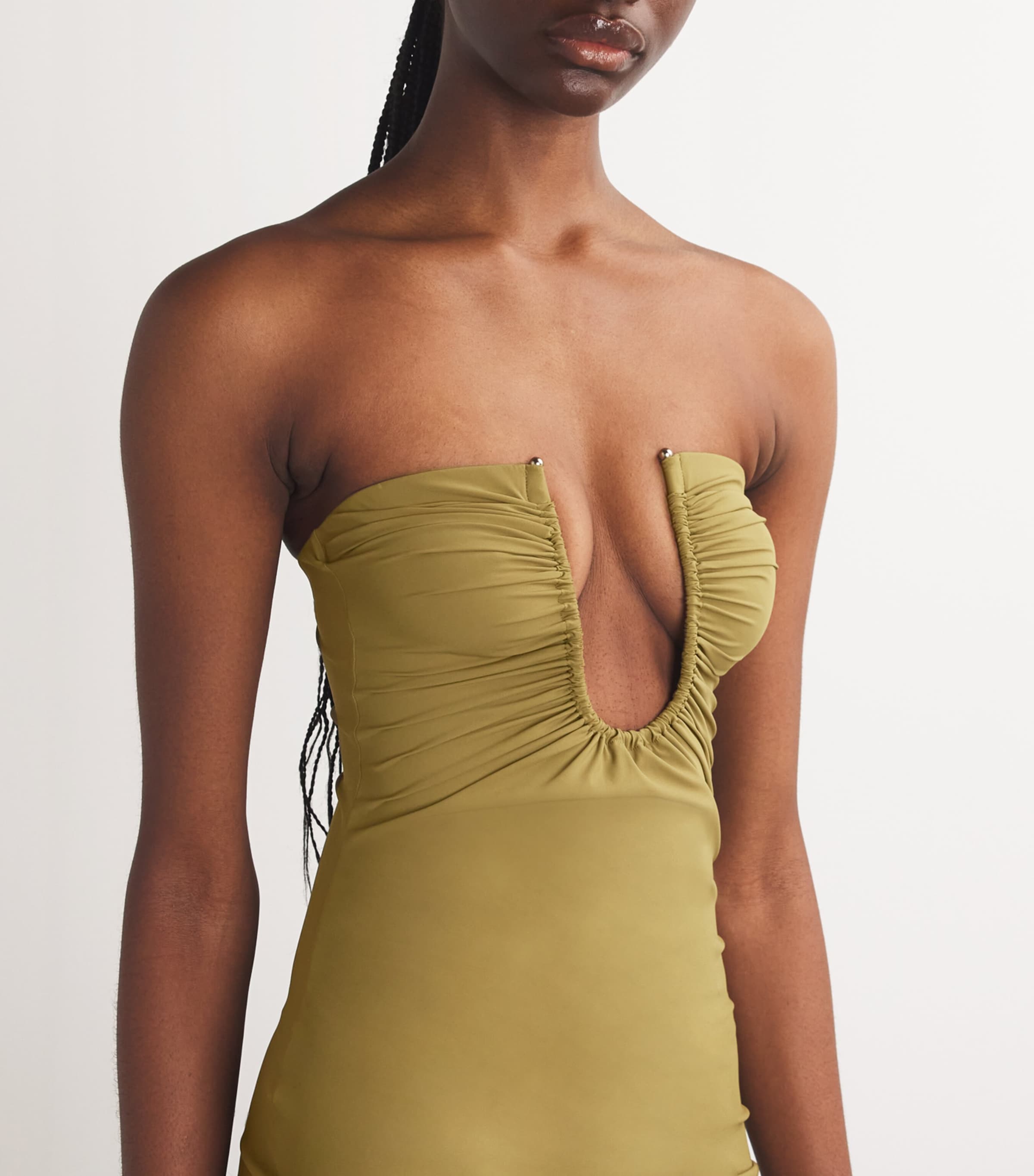 Christopher Esber Beige Ruched Plunge Arced Maxi Dress | Harrods US