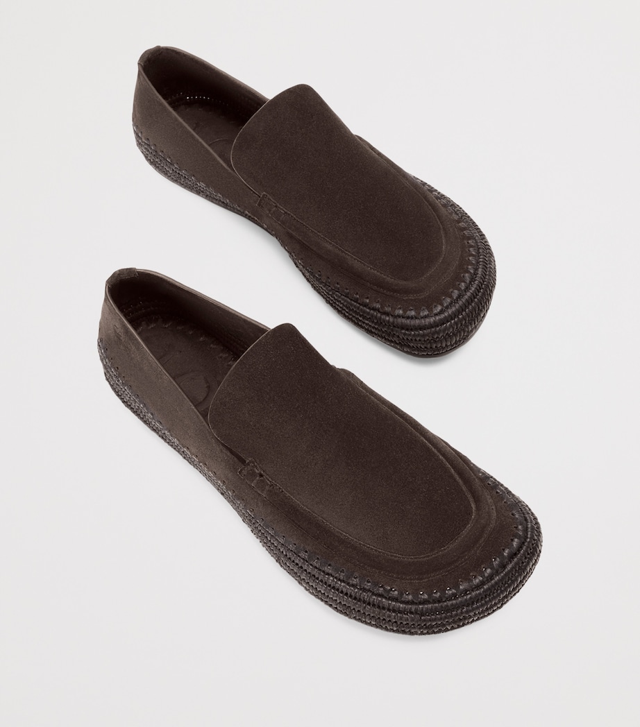 LOEWE x Paula's Ibiza Suede-Raffia Rio Loafers Dark Brown Image 3