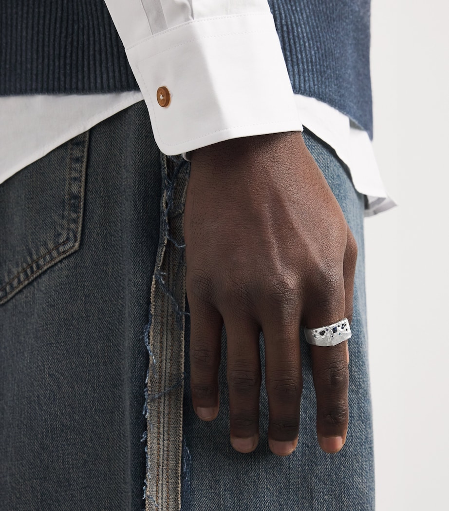 Sterling Silver, Sapphire, Topaz and Aquamarine Square Signet Ring BLUE Image 2