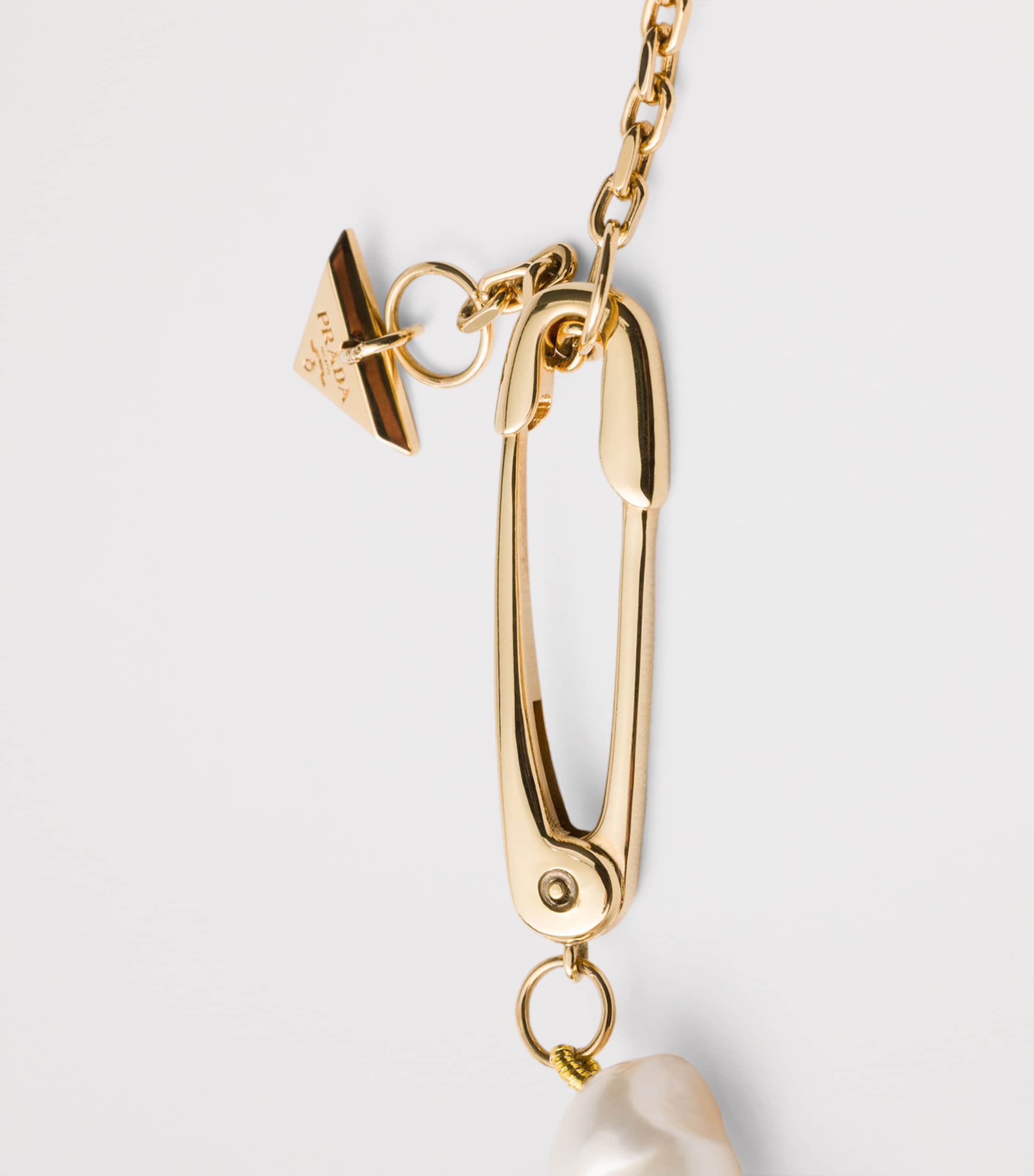 Prada Pearl Safety Pin Necklace Gold/silver Image 4