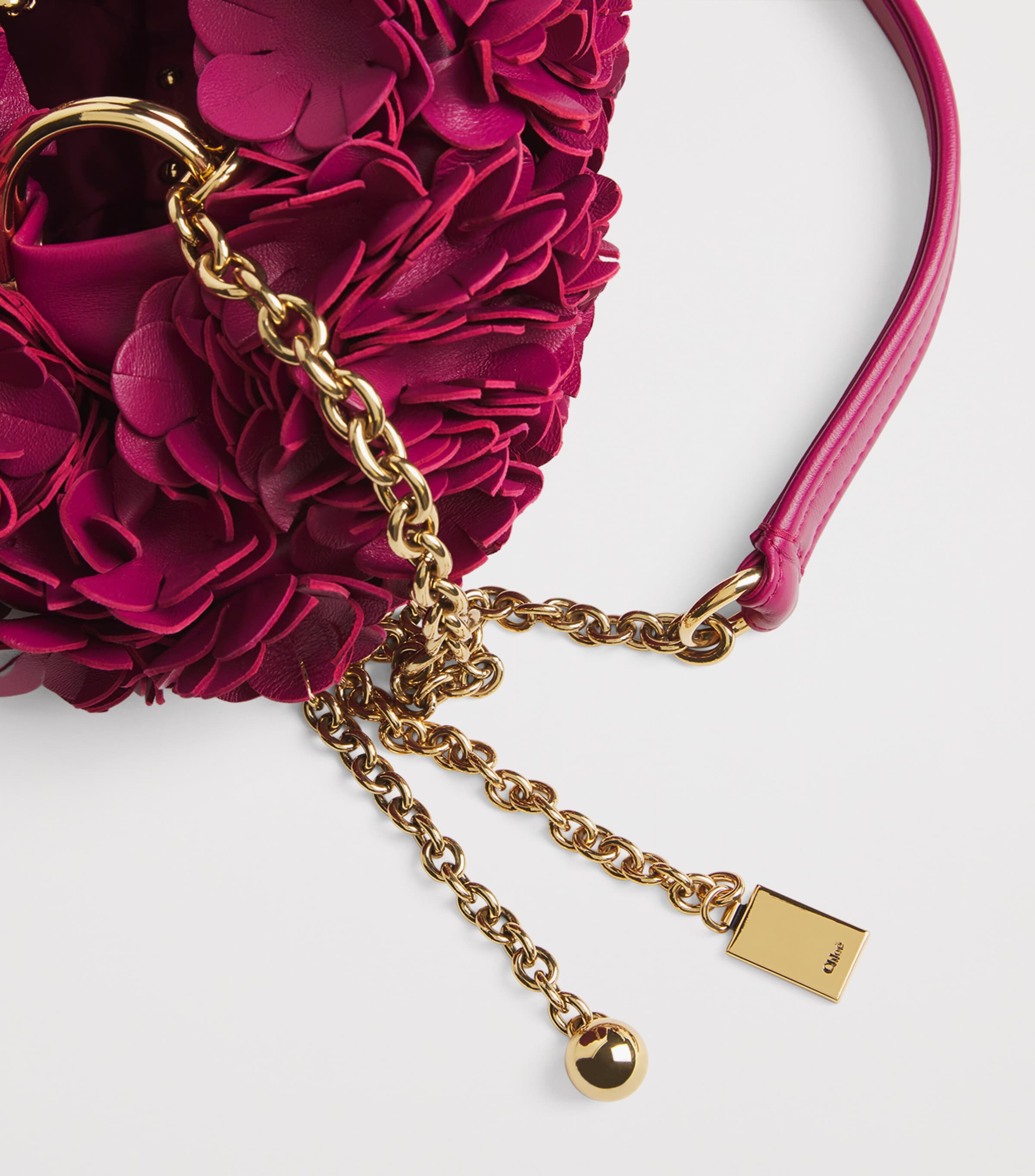 Chloé Leather Floral Plissé Shoulder Bag Berry Pink Image 3