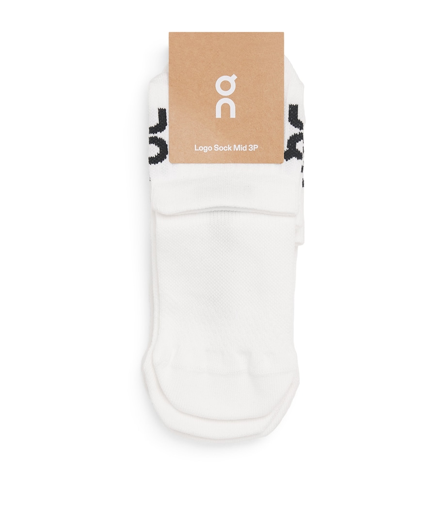 On Mens Organic Cotton-Blend Logo Mid Socks (Pack of 3) White Image 1