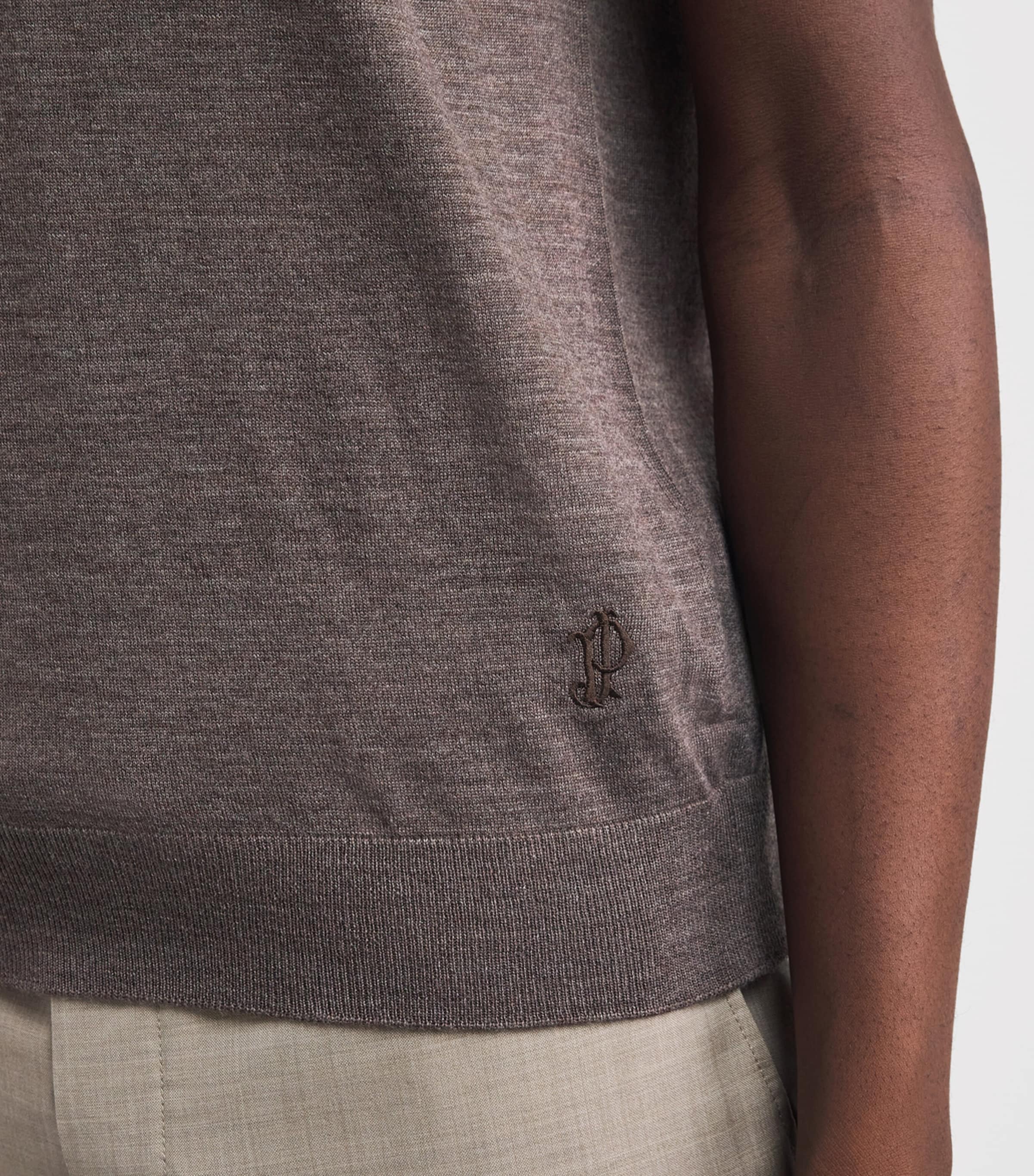 Purdey Mens Wool Polo Shirt Hazelnut Image 3