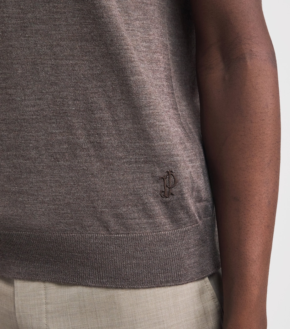 Purdey Mens Wool Polo Shirt Hazelnut Image 3