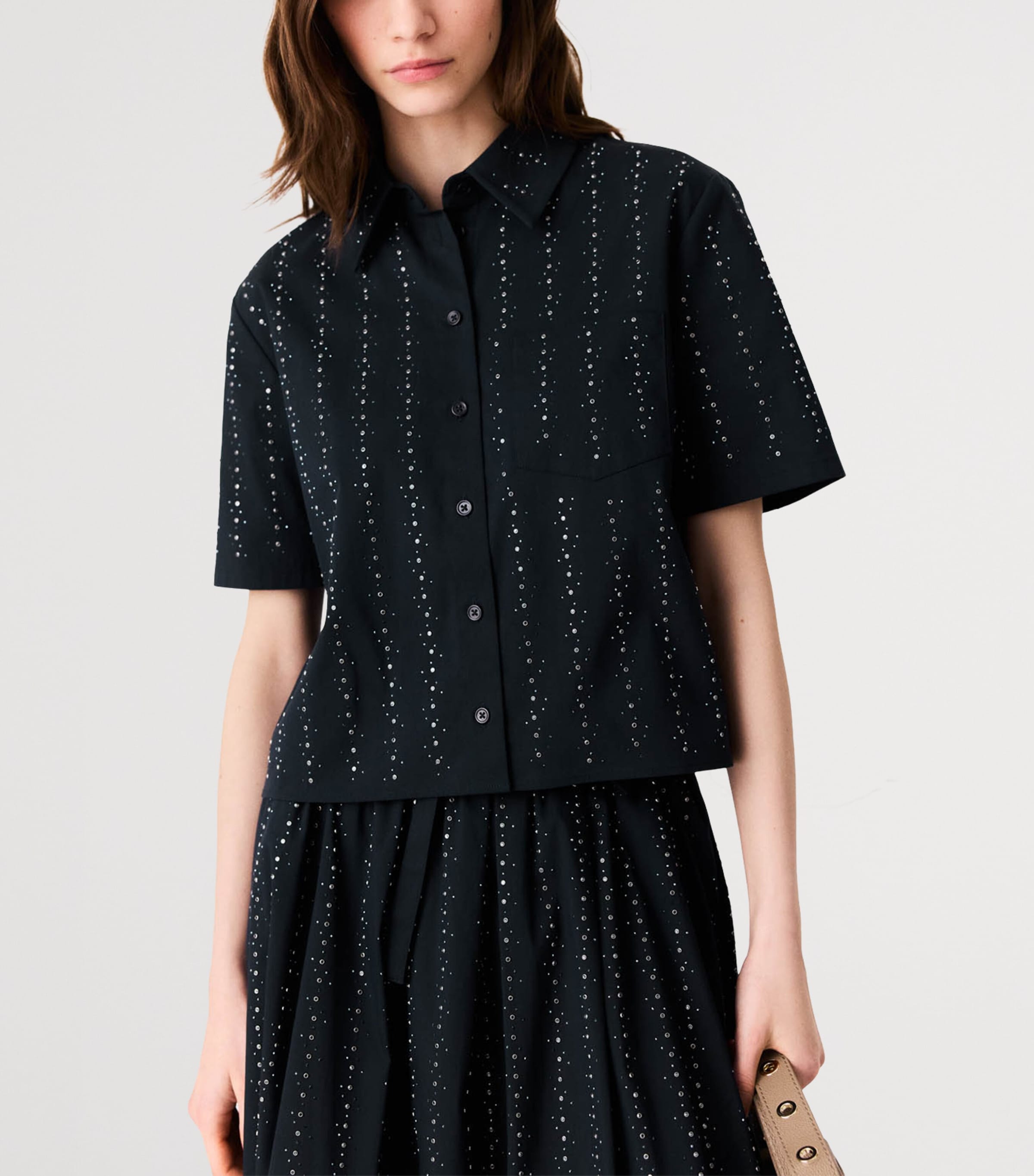 Maje Womens Rhinestone-Embellished Shirt Navy Image 5