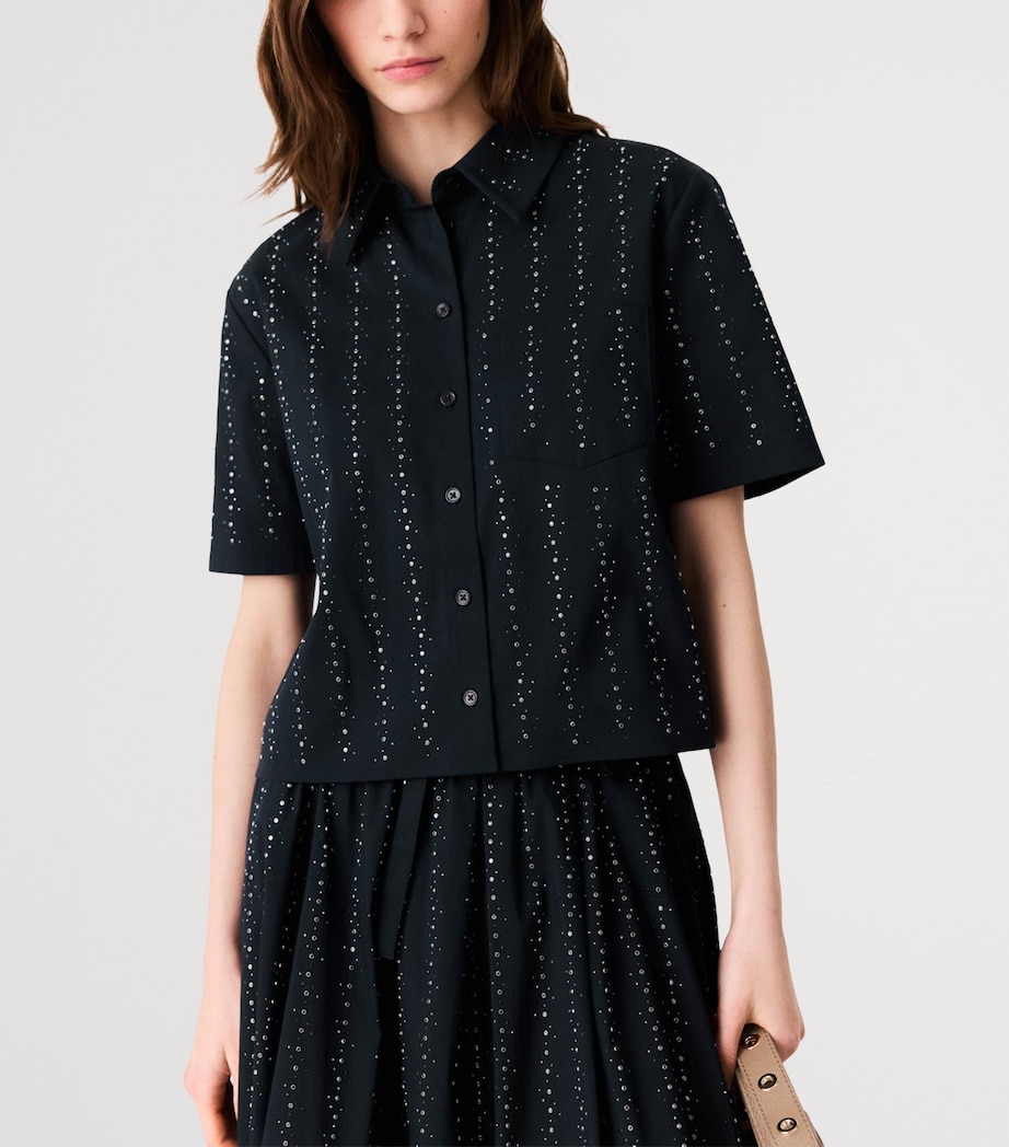 Maje Womens Rhinestone-Embellished Shirt Navy Image 5