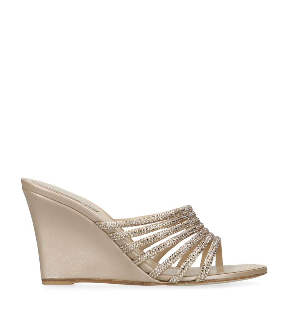 René Caovilla Satin Strappy Wedges 80 Gold Comb Image 1