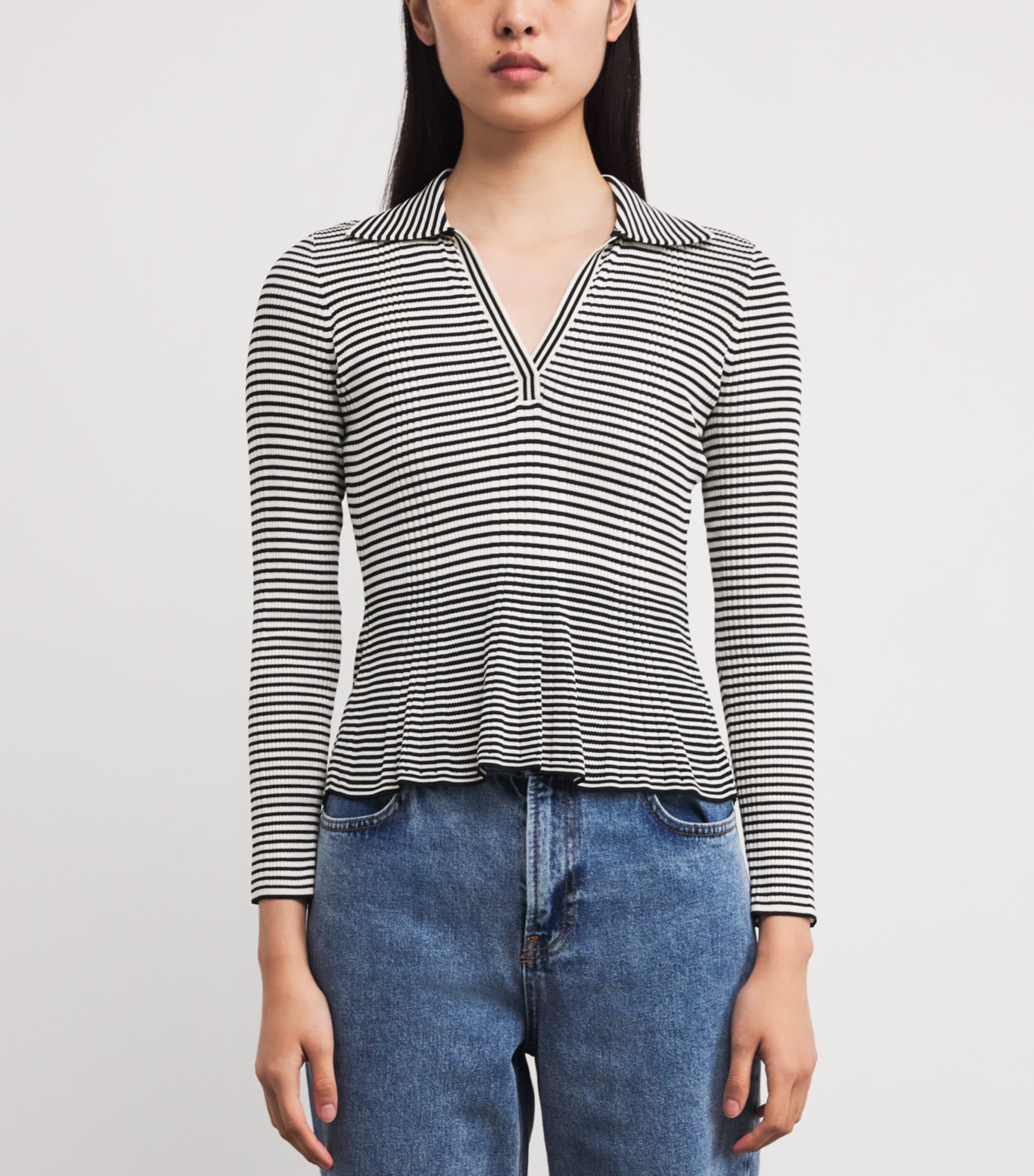 Knitted Open-Collar Polo Shirt DUAL-COLOR Image 3