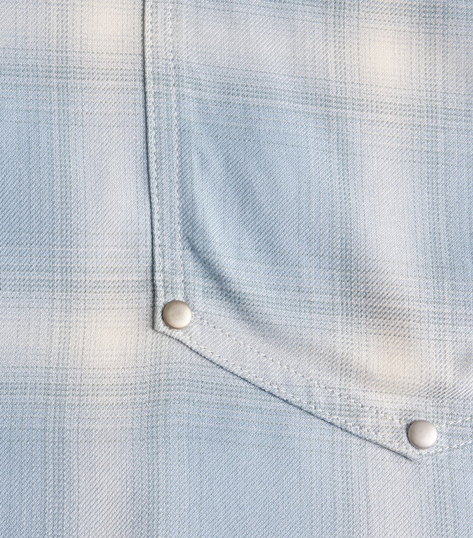 Cole Buxton Mens Check Western Shirt Baby Blue Image 6