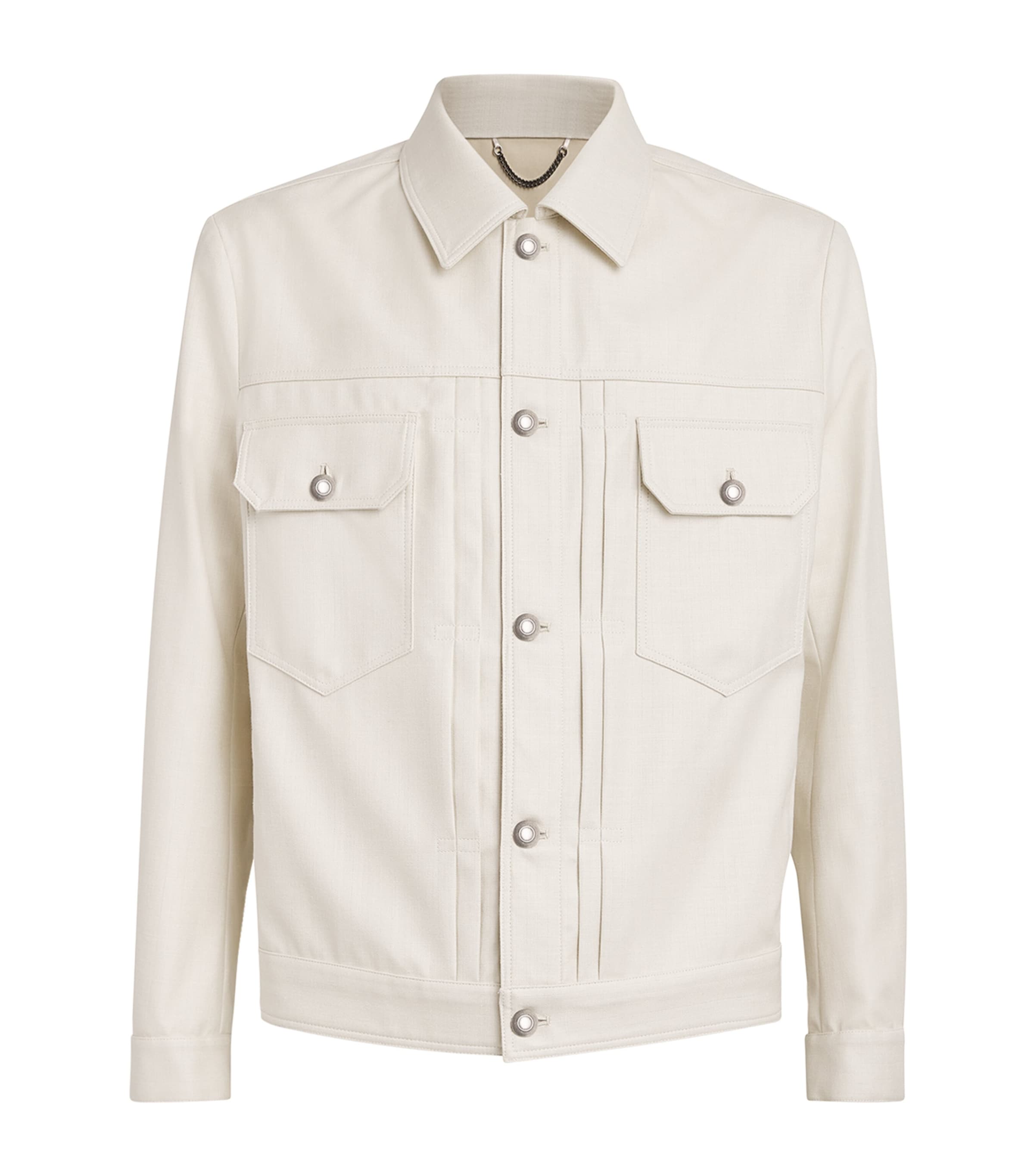 Wool-Silk-Blend Denim Jacket 0007 BIANCO Image 1