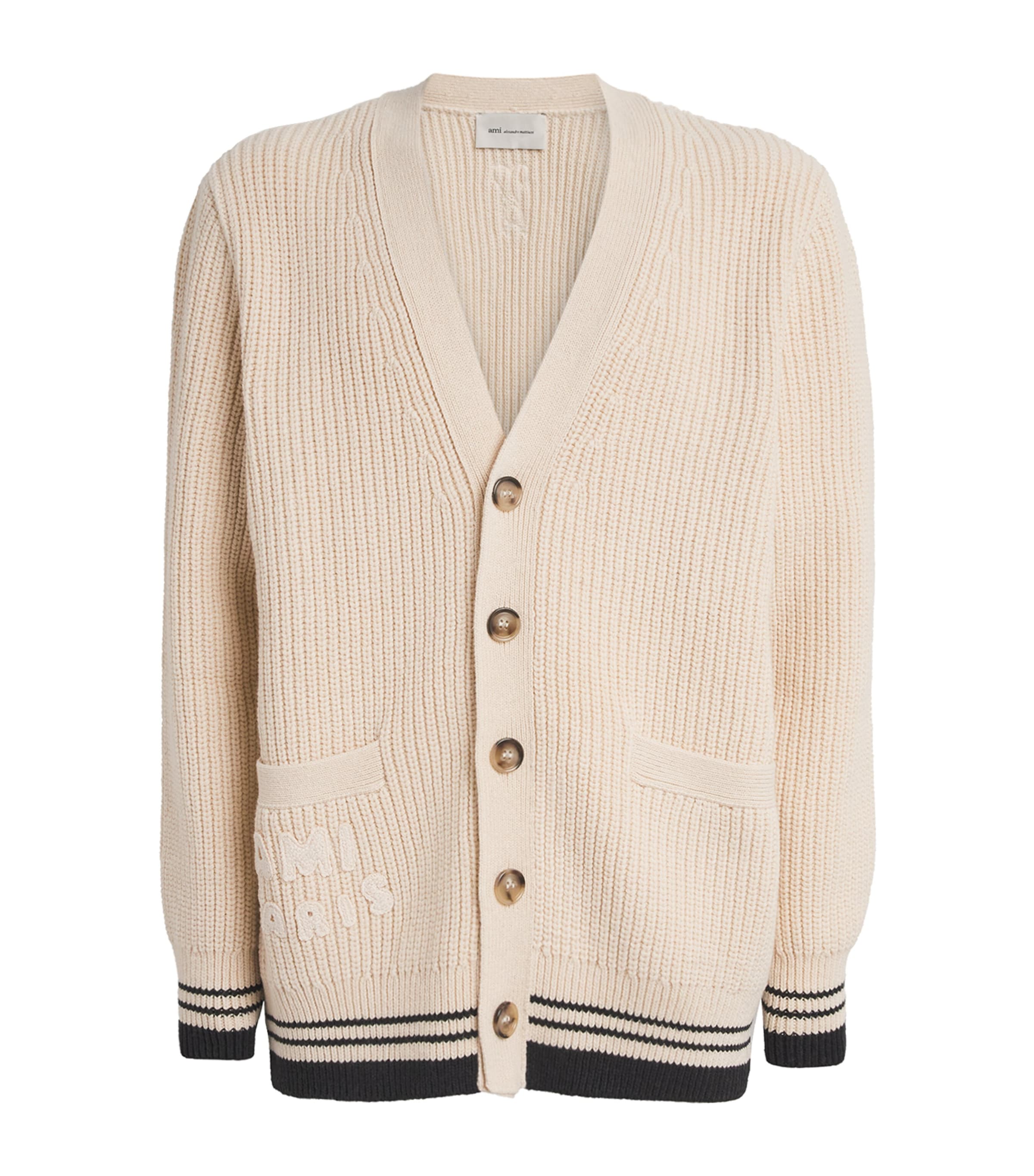 Wool Ribbed Logo Cardigan 136 BLANC CREME Image 1