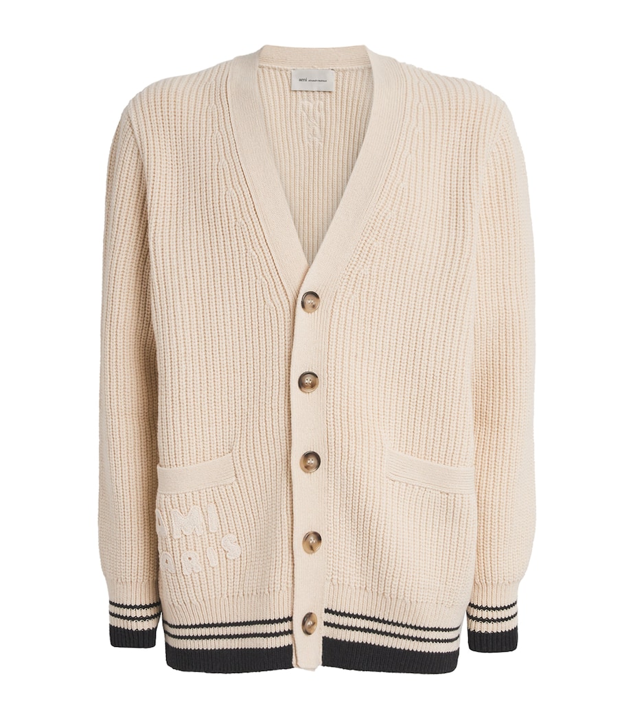 Wool Ribbed Logo Cardigan 136 BLANC CREME Image 1