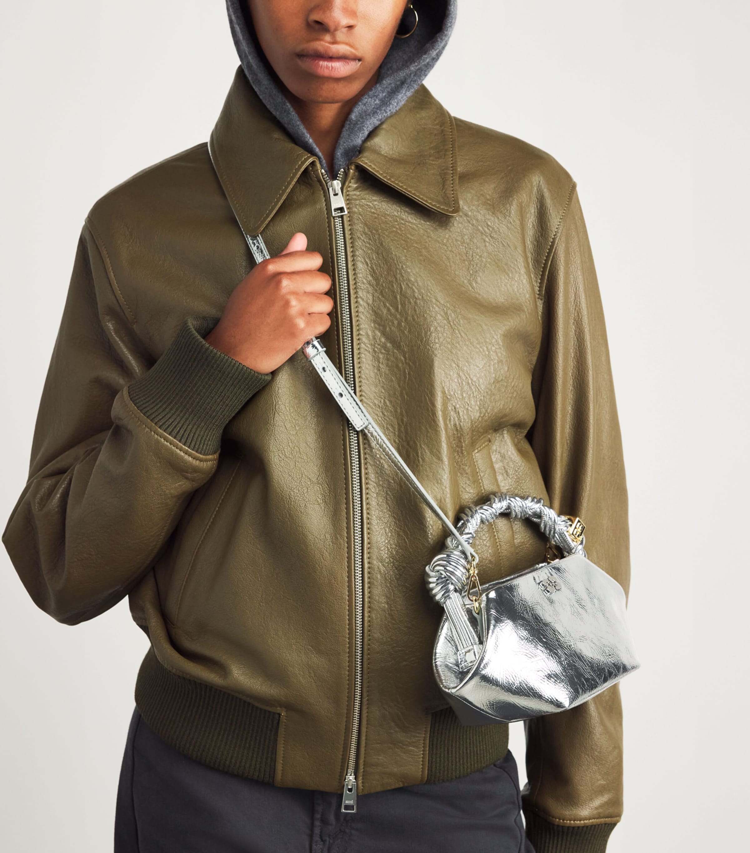 GANNI Silver Mini Metallic Bou Top-Handle Bag | Harrods US
