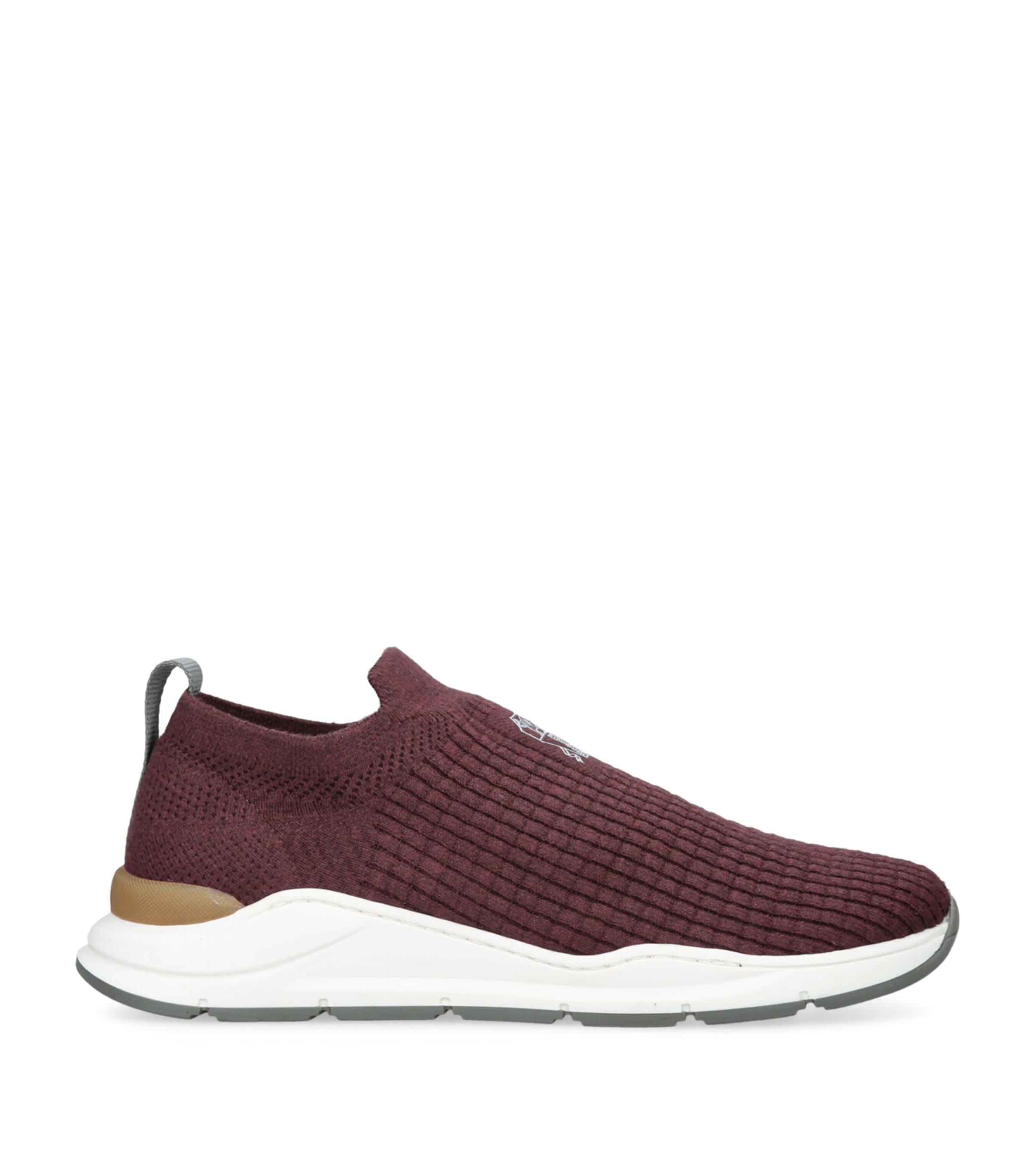 Brunello Cucinelli Cotton Knitted Slip-on Sneakers In Burgundy