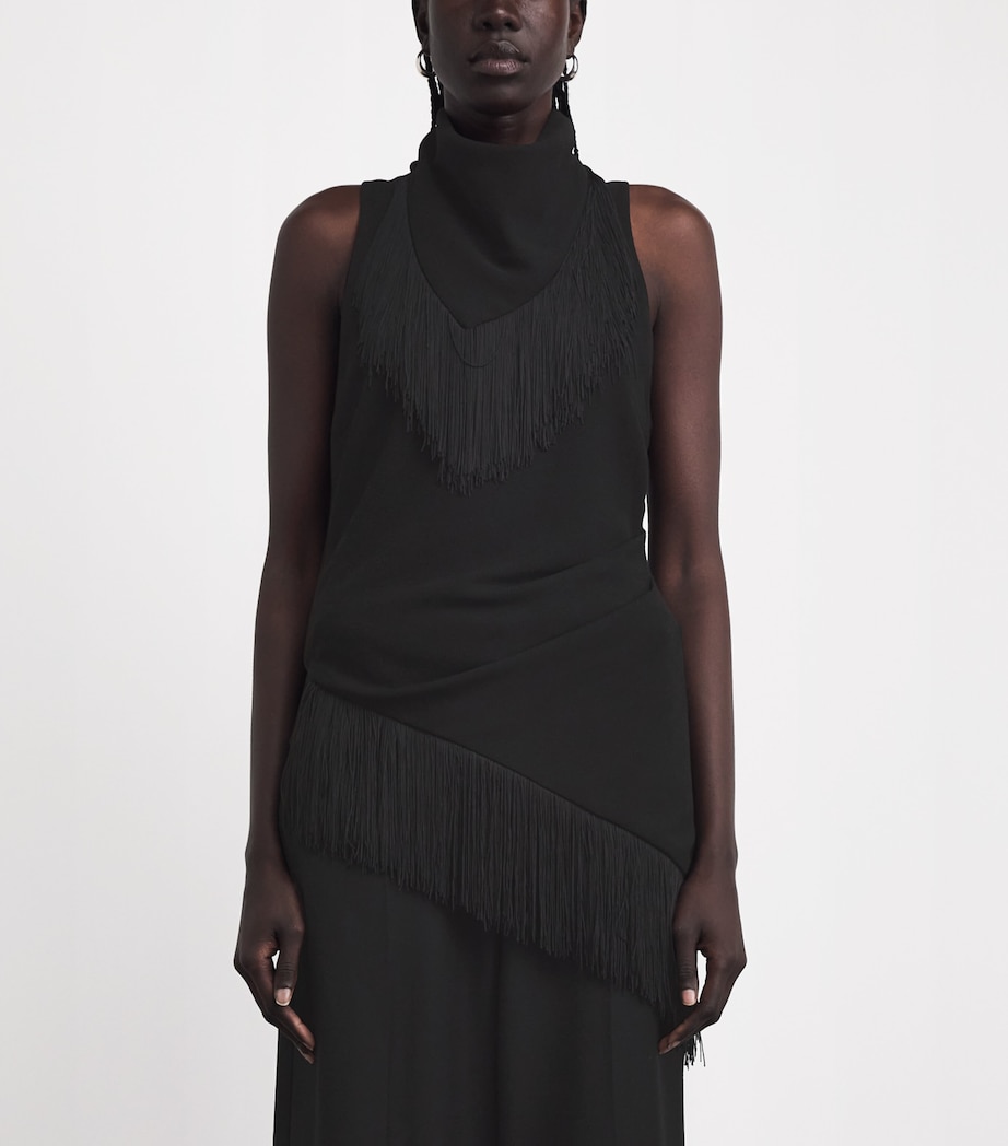 CAMILLA AND MARC Womens Fringed Asymmetric Dune Top Dblk Black Image 4