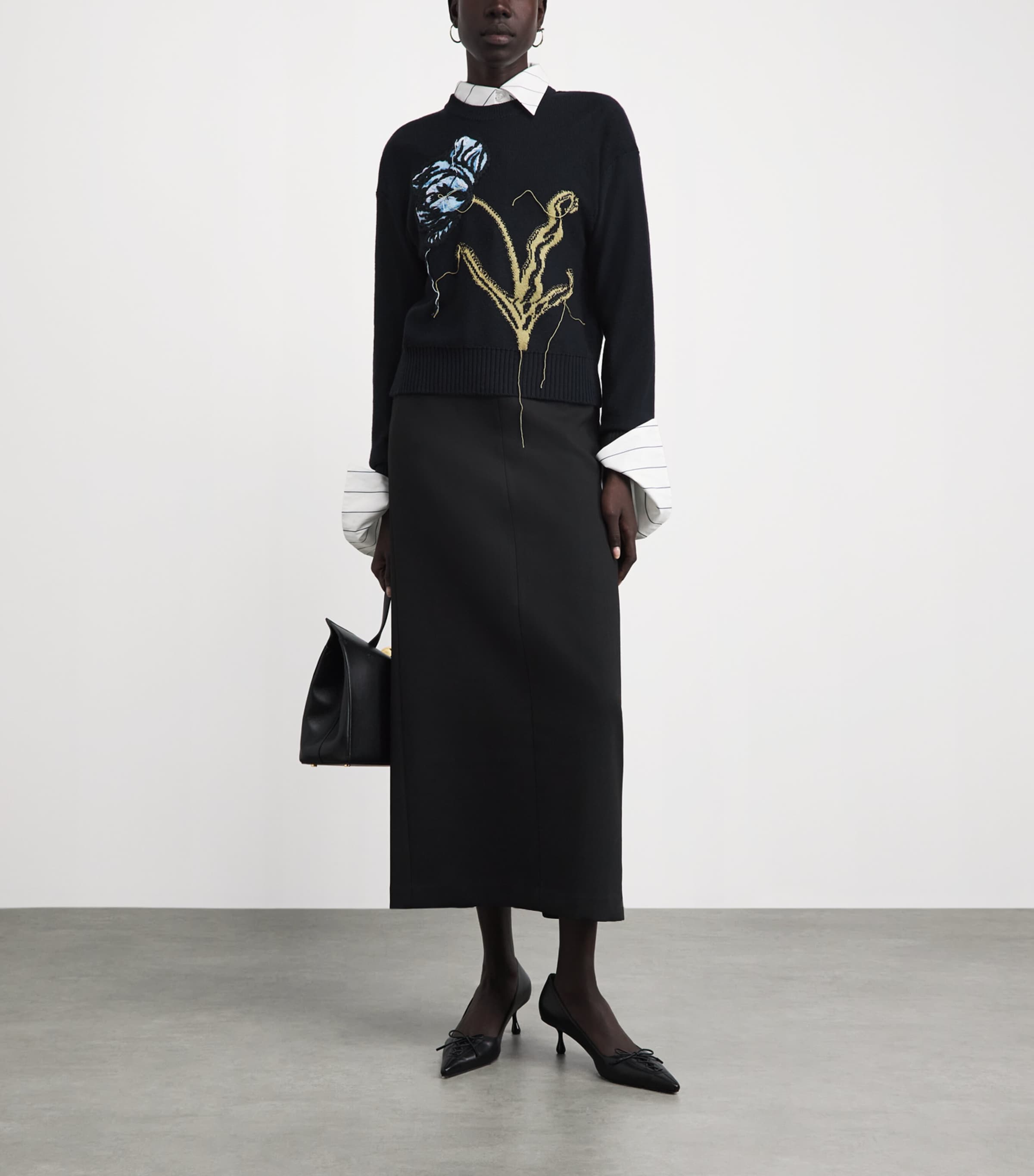 Erdem Womens Merino Wool Floral Sweater Navy Image 2