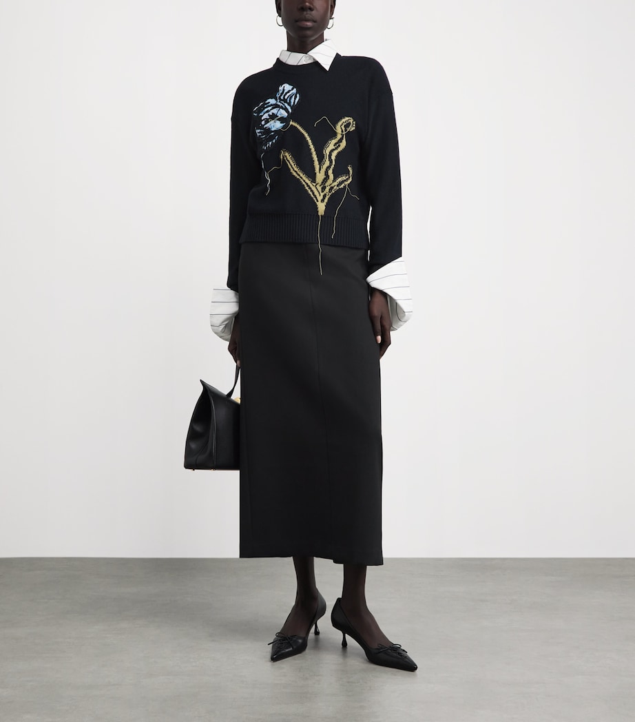 Erdem Womens Merino Wool Floral Sweater Navy Image 2