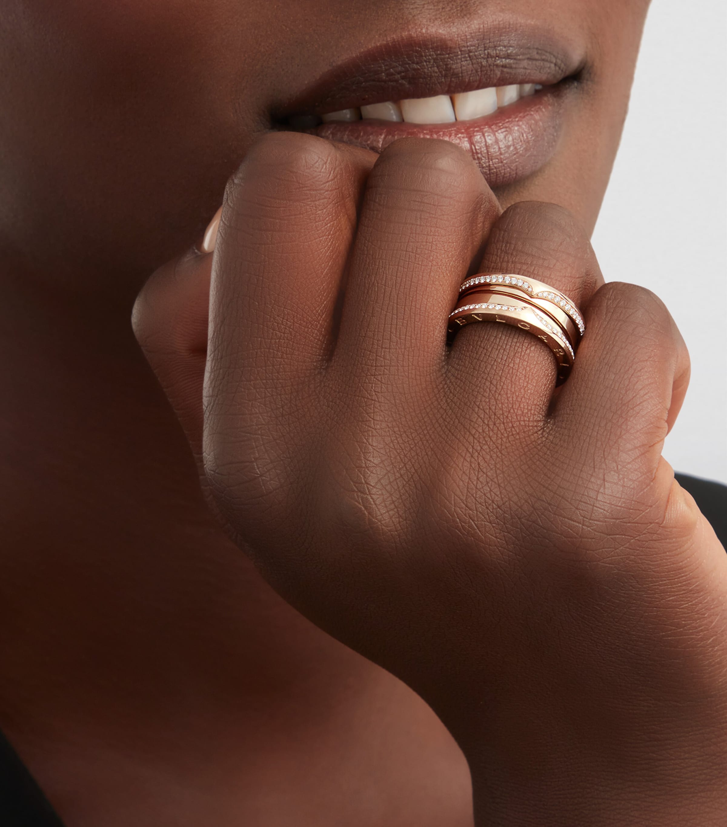 Rose Gold and Diamond B.zero1 Three-Band Ring ROSE GOLD Image 3