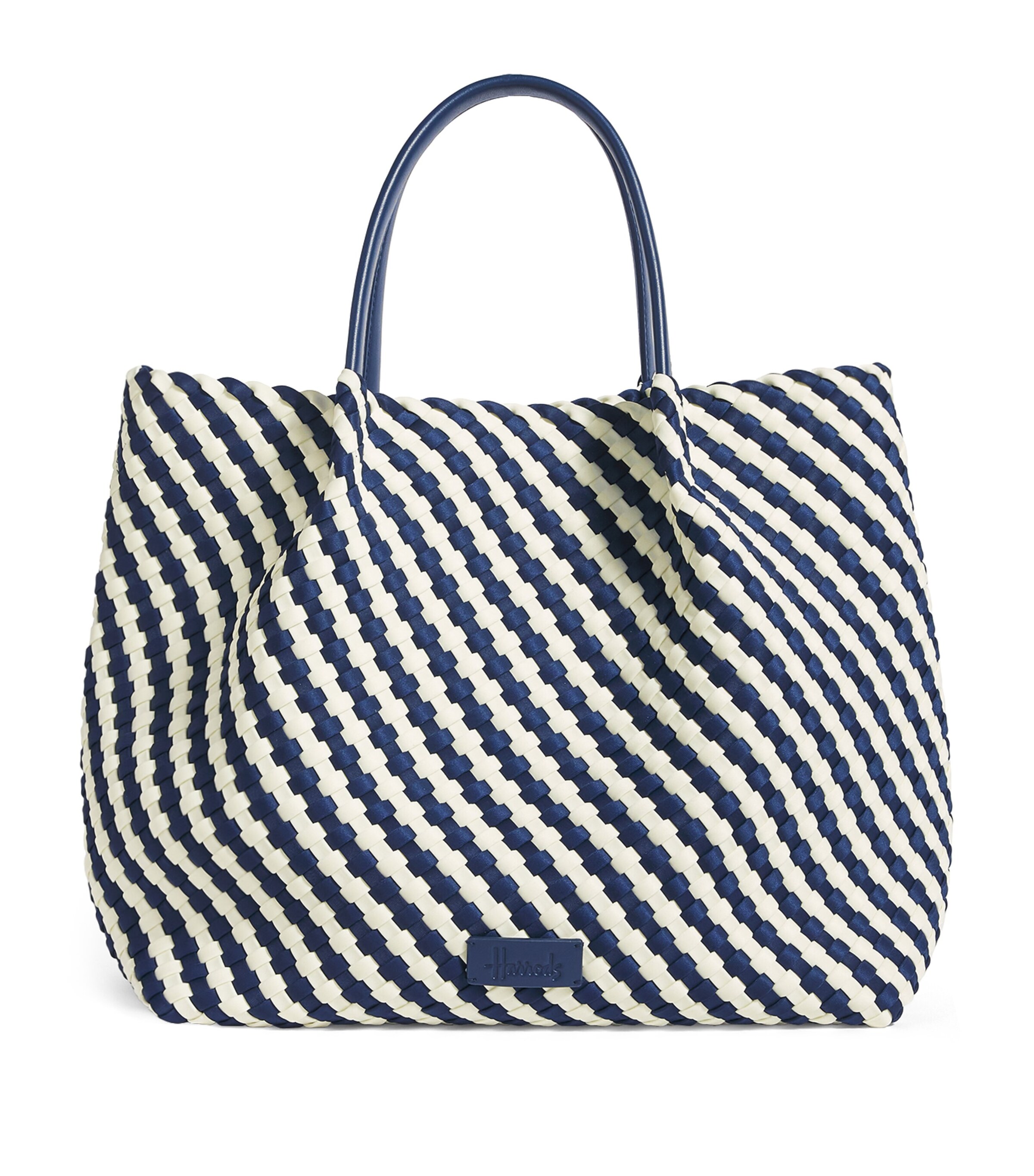 Harrods Neoprene Woven East-West Tote Bag Navy Image 1