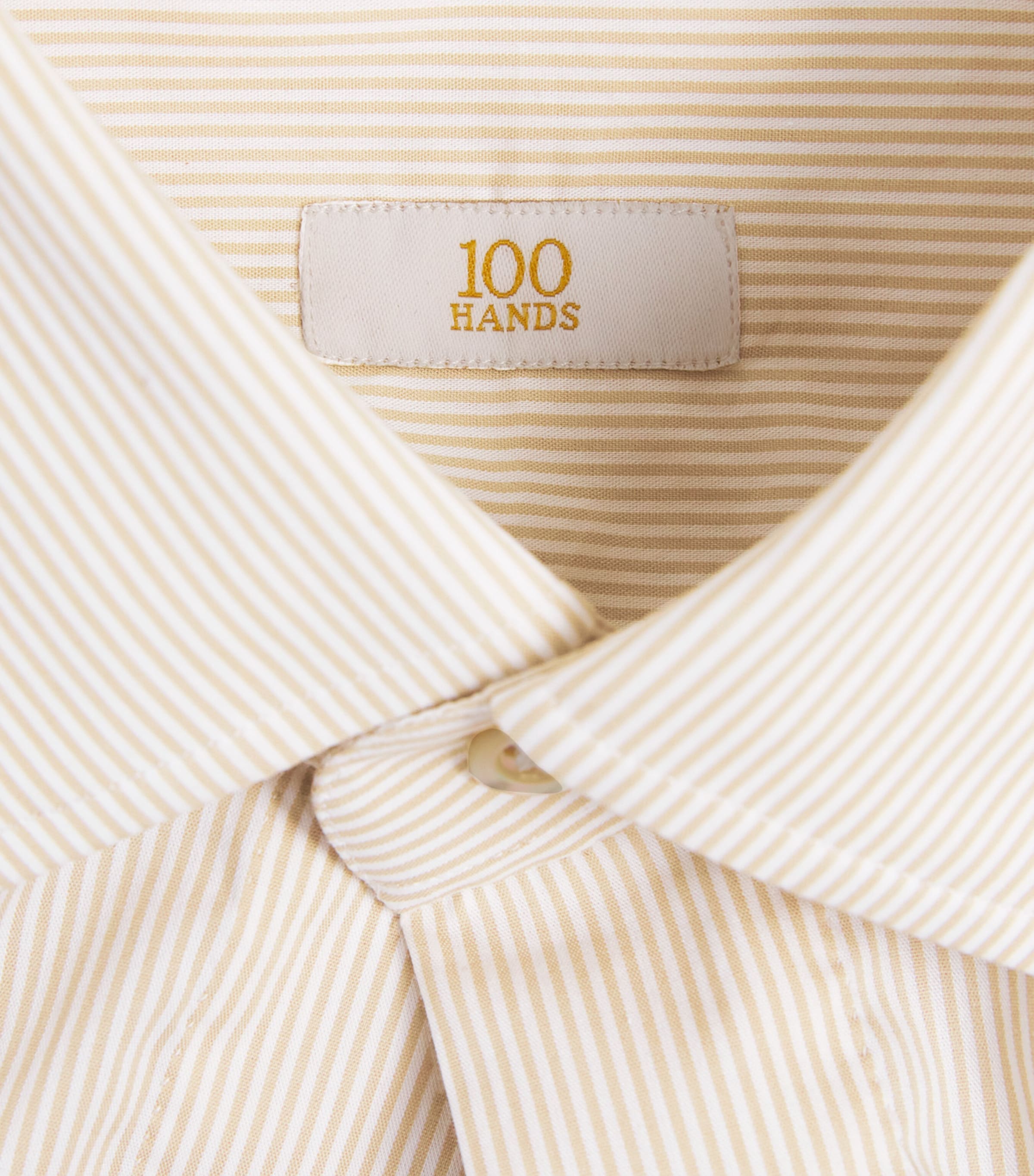 100HANDS Mens Cotton-Silk-Wool Stripe Shirt Camel Stripe Image 6