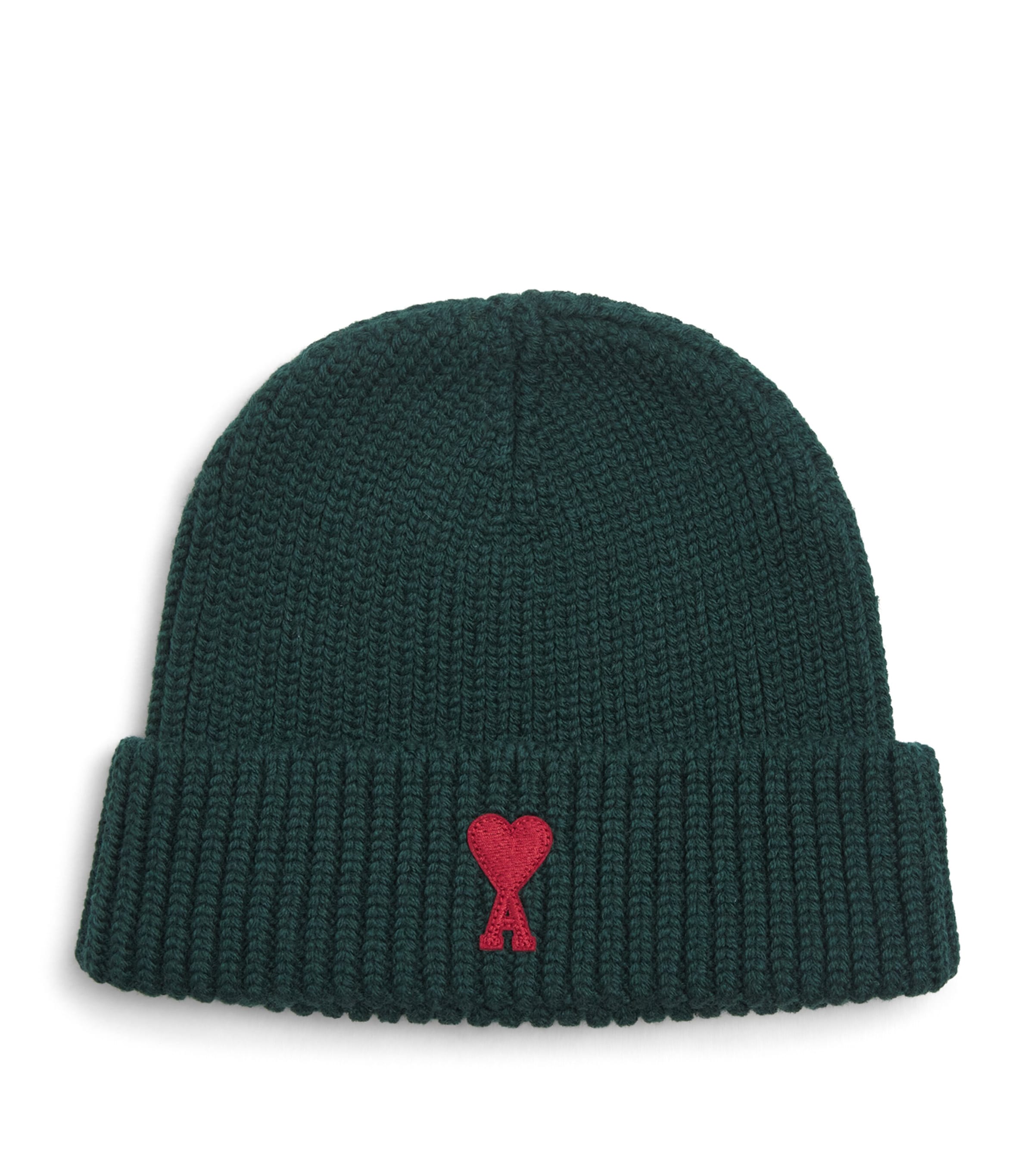 AMI Paris Ami de Coeur Beanie : Vert Bouteille/rouge Image 1