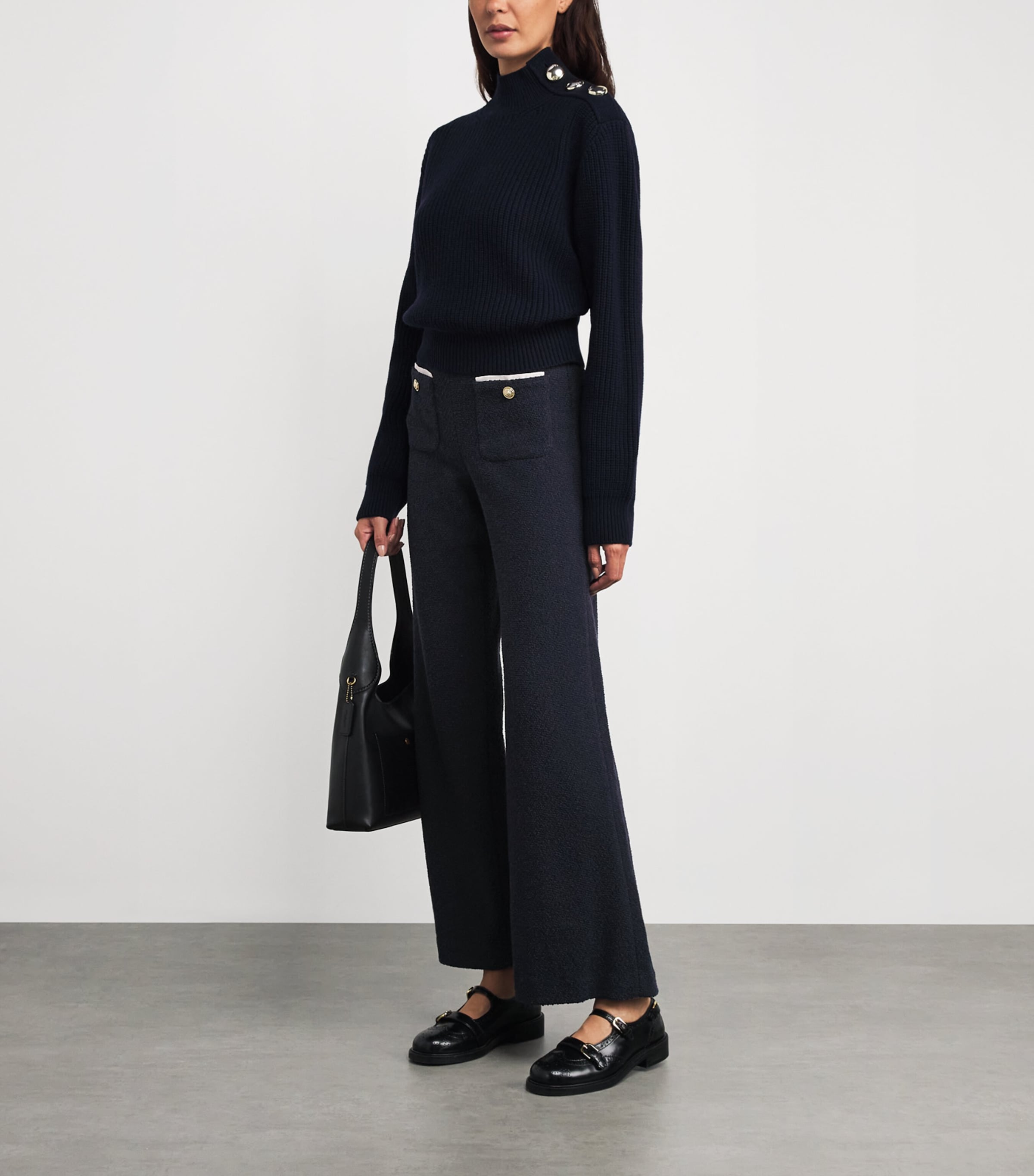 Contrast-Trim Elasticated Trousers NAVY Image 2