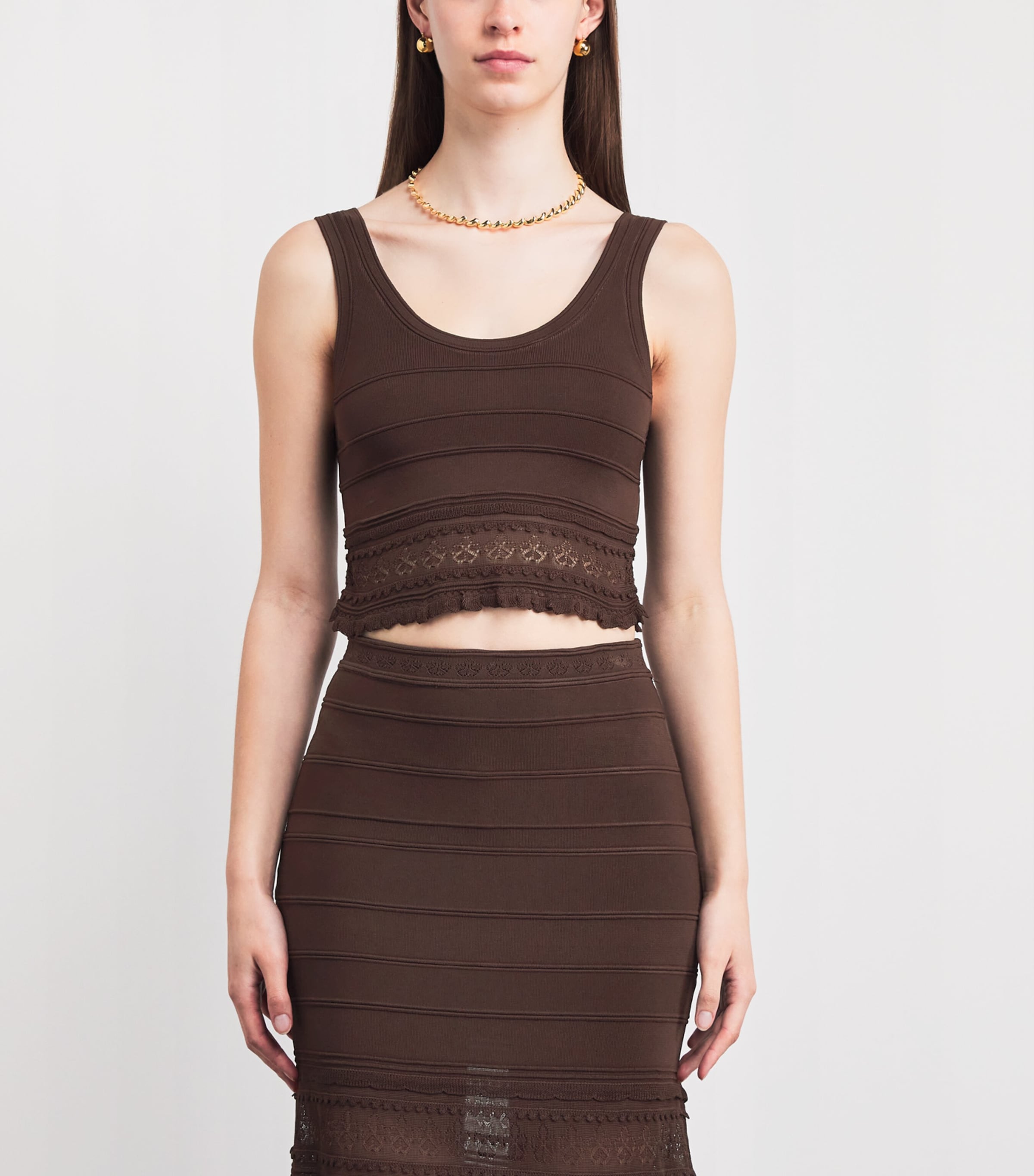 Sandro Paris Womens Pointelle Crop Top Brown Image 4