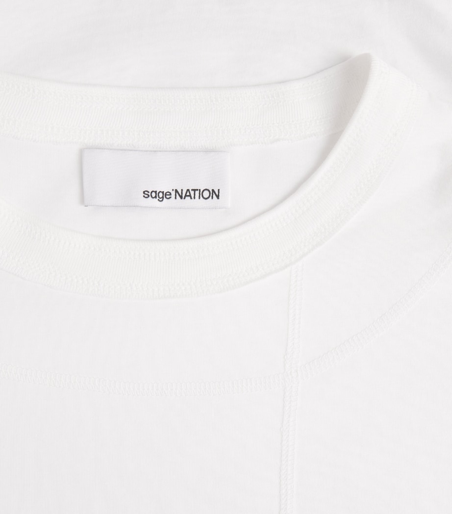 Sage Nation Mens Cotton Cross-Stitch T-Shirt Optic White Image 6