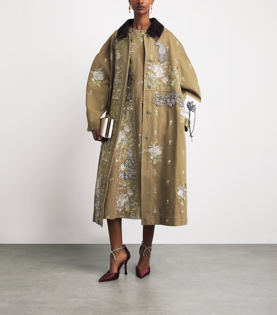 Erdem Womens Denim-Crystal Embroidered Overcoat Cumin Image 2