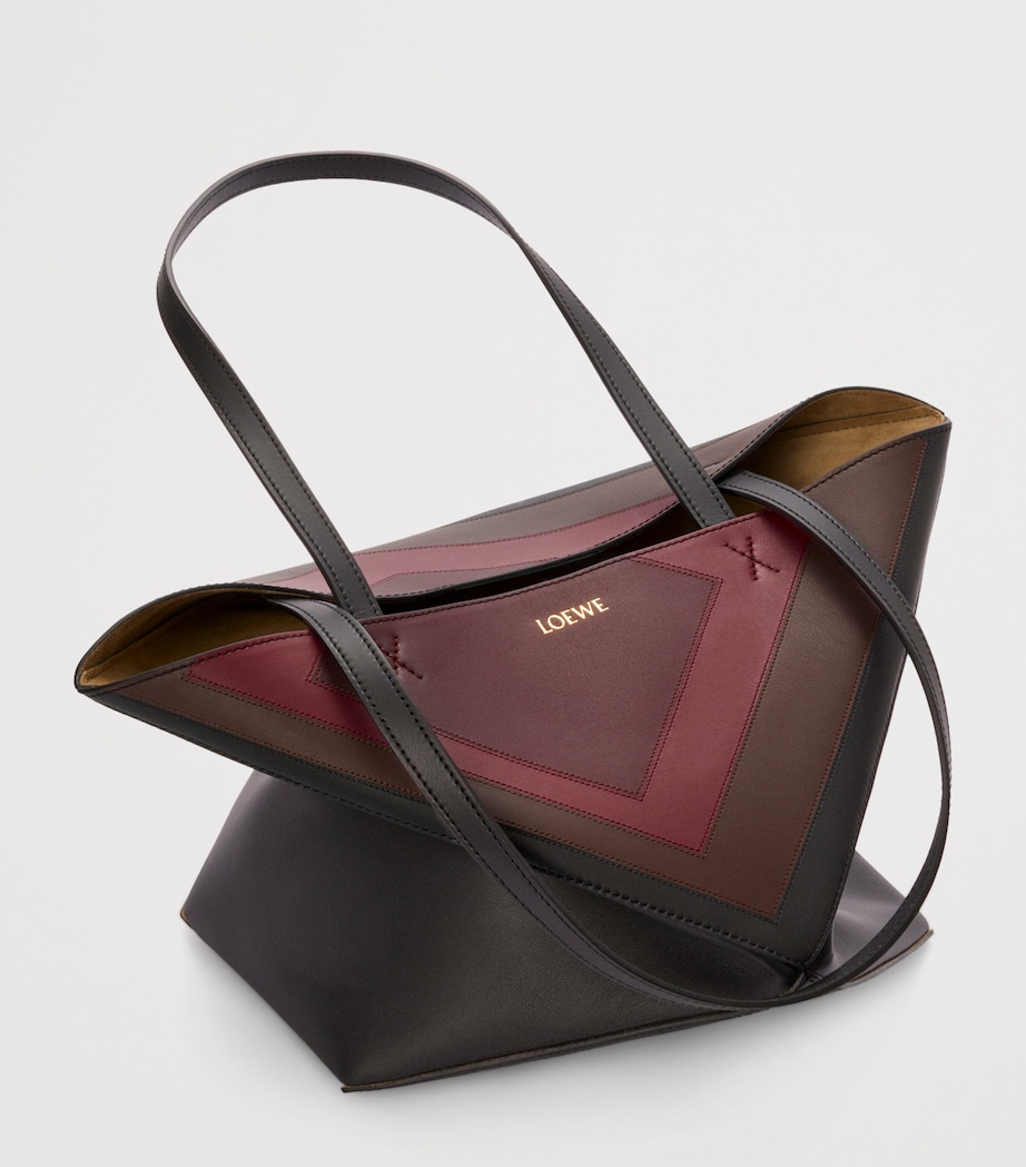 x Albers Medium Leather Puzzle Fold Tote Bag BLACK/BURGUNDY Image 5