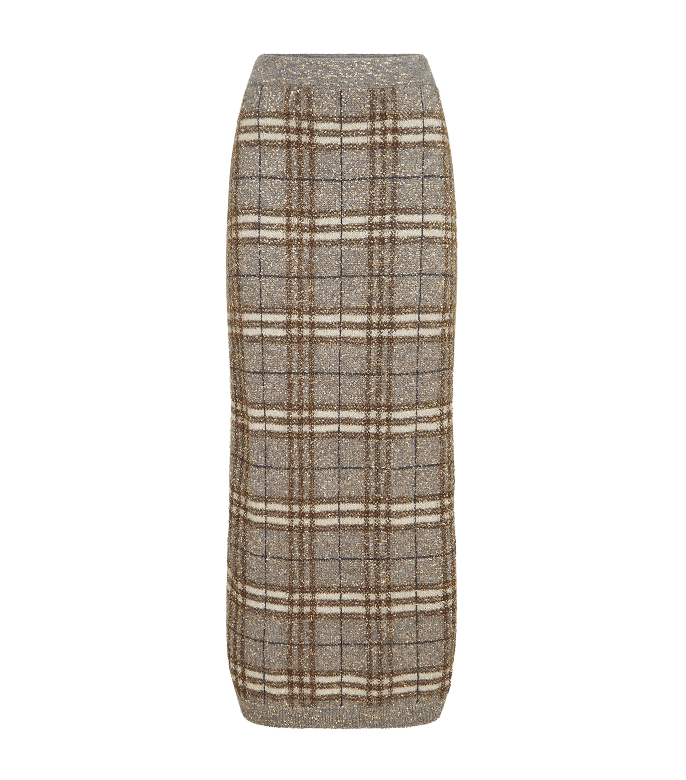 Brunello Cucinelli Womens Check Sparkling Skirt Grey+brown Image 1