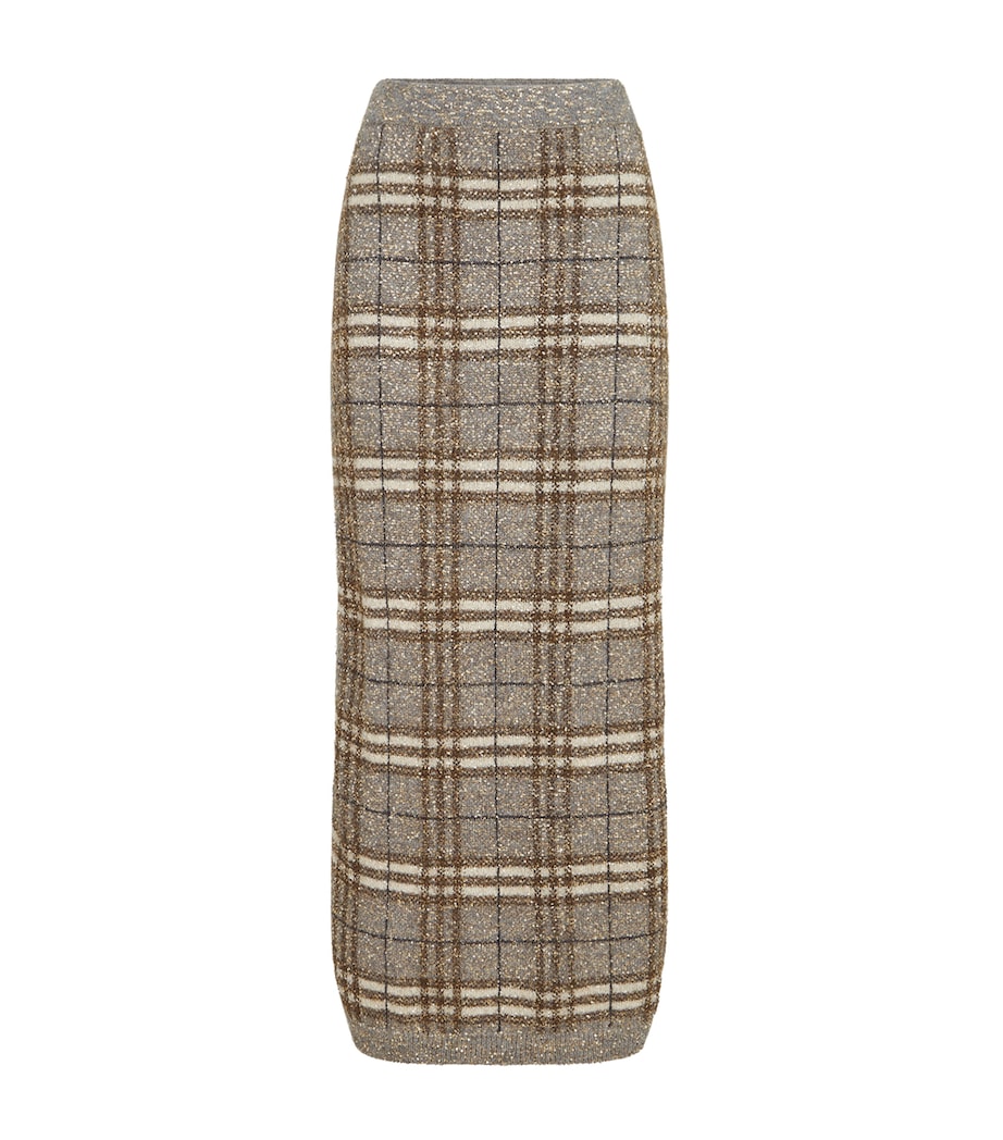 Brunello Cucinelli Womens Check Sparkling Skirt Grey+brown Image 1