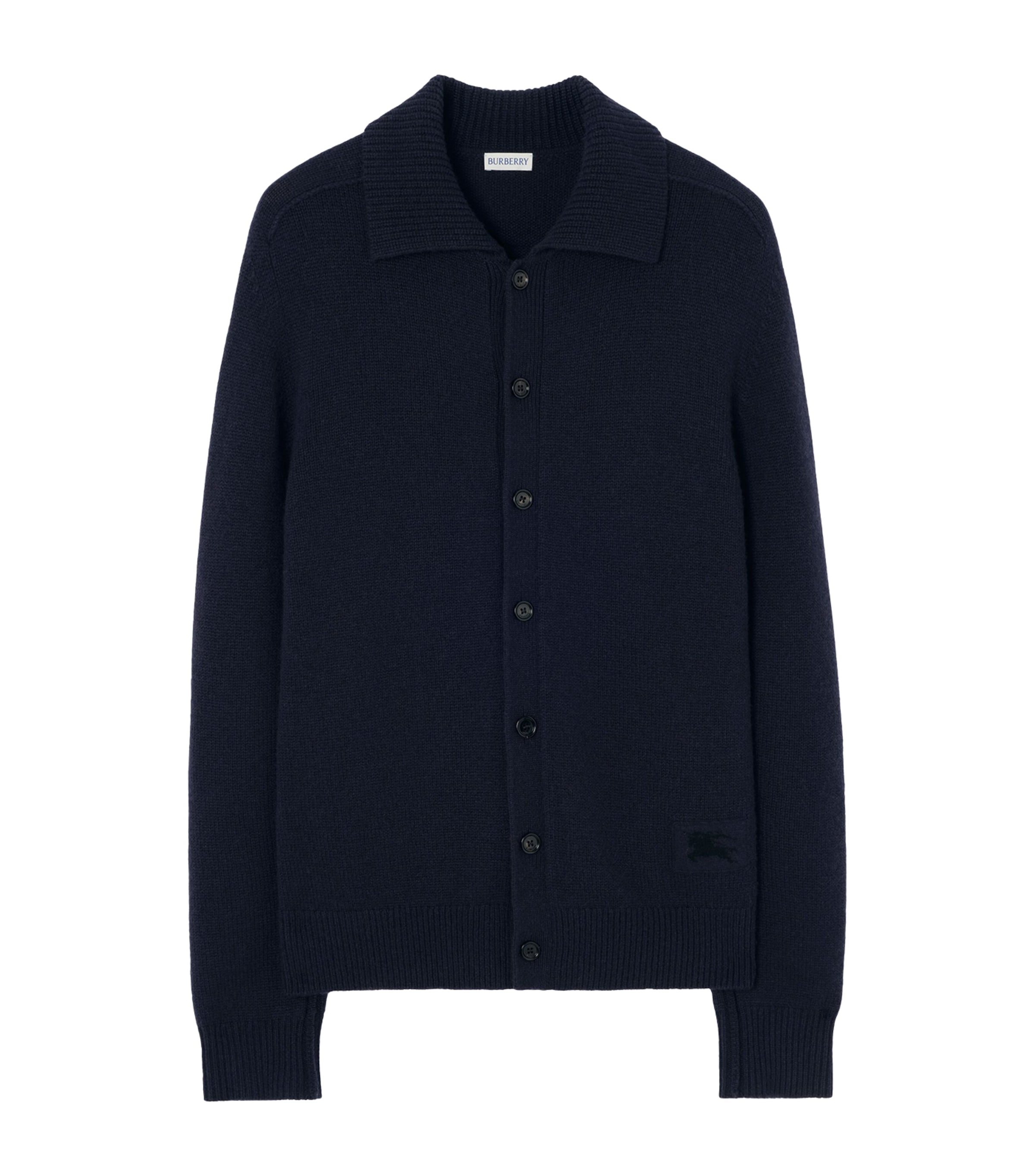 Burberry Mens Cashmere-Blend Embroidered Cardigan Silhouette Blue Image 1