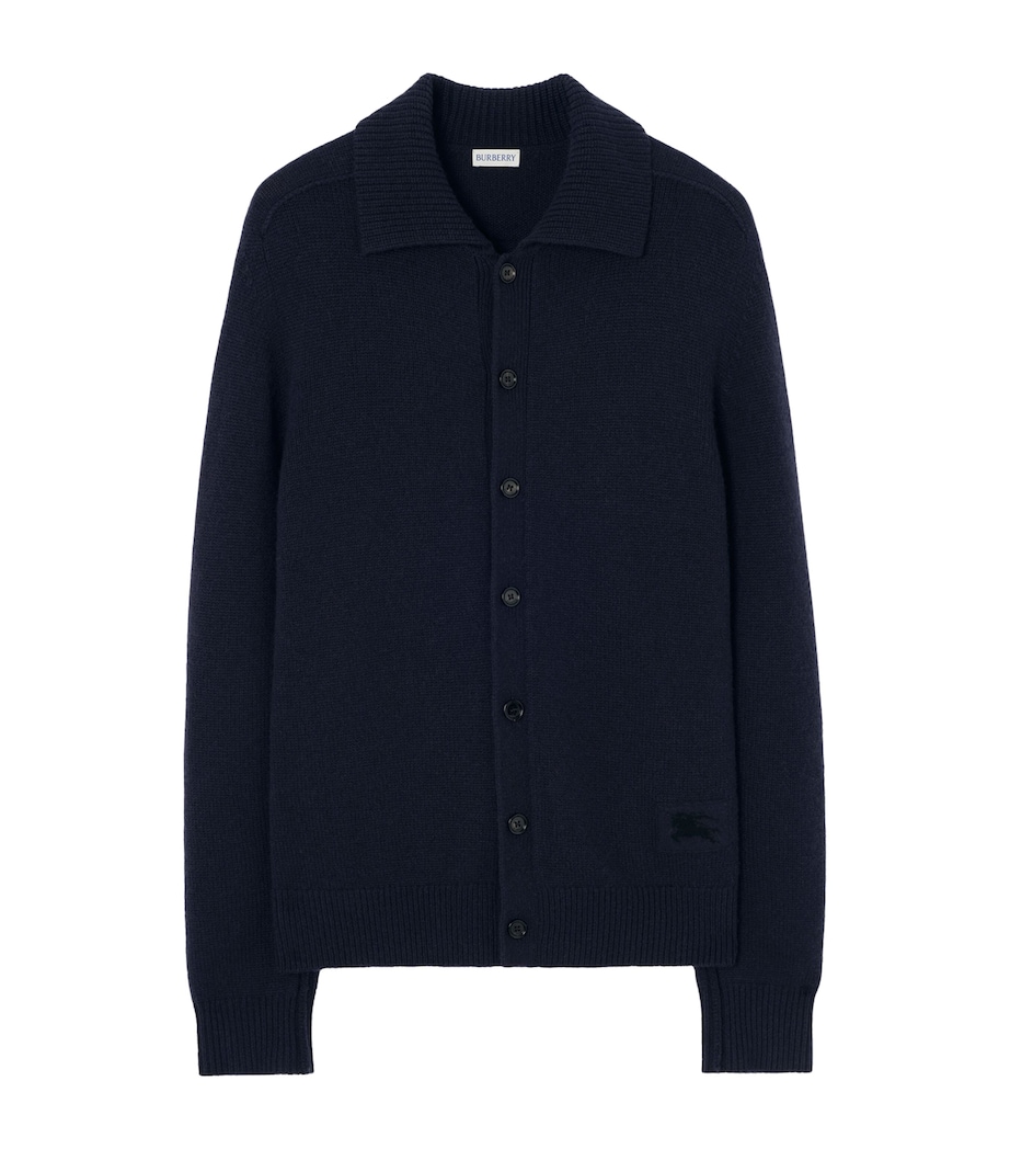Burberry Mens Cashmere-Blend Embroidered Cardigan Silhouette Blue Image 1
