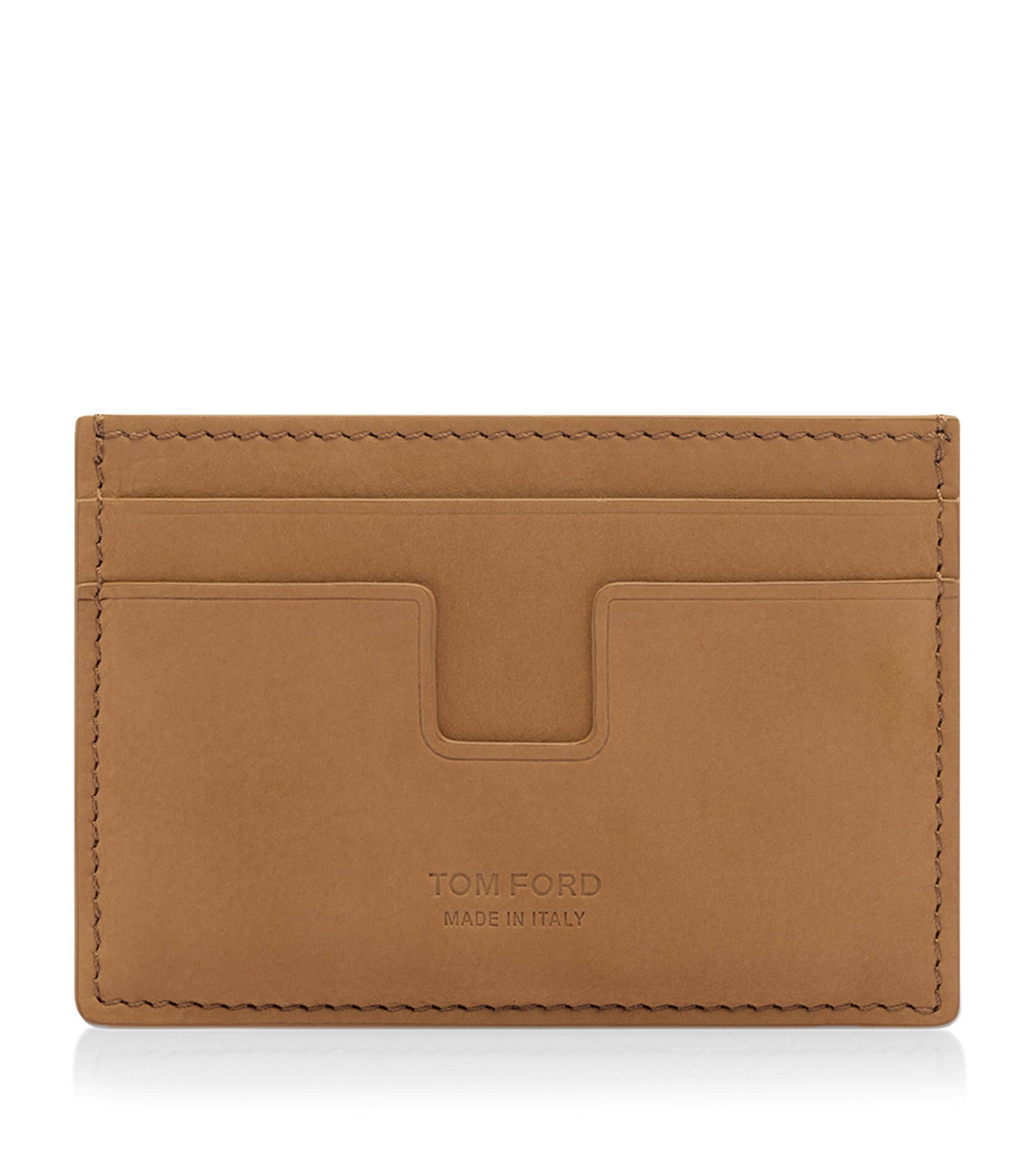 Tom Ford Leather T-line Card Holder In Beige
