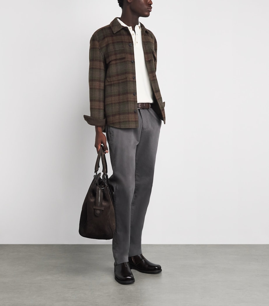 Vince Mens Wool-Blend Plaid Check Overshirt Night Leaf Combo Image 2