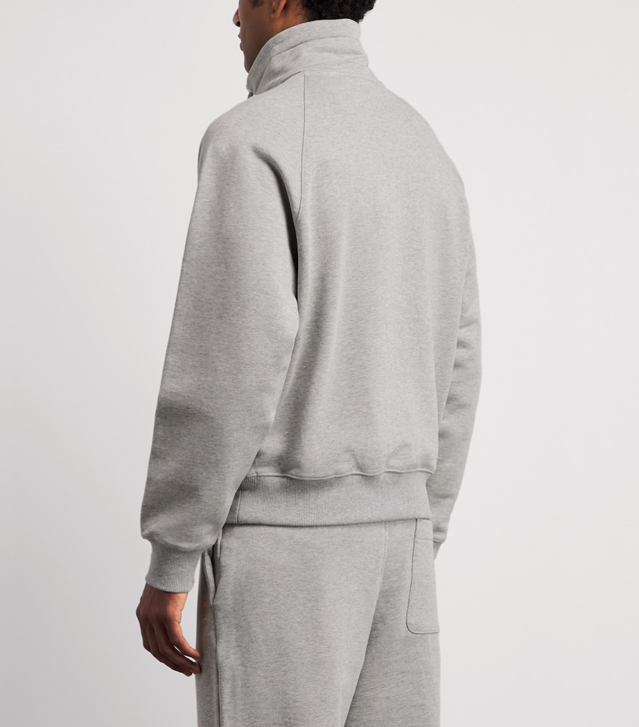 AMI Paris Mens Cotton Logo Quarter-Zip Sweatshirt Gris Chine Clair Image 5