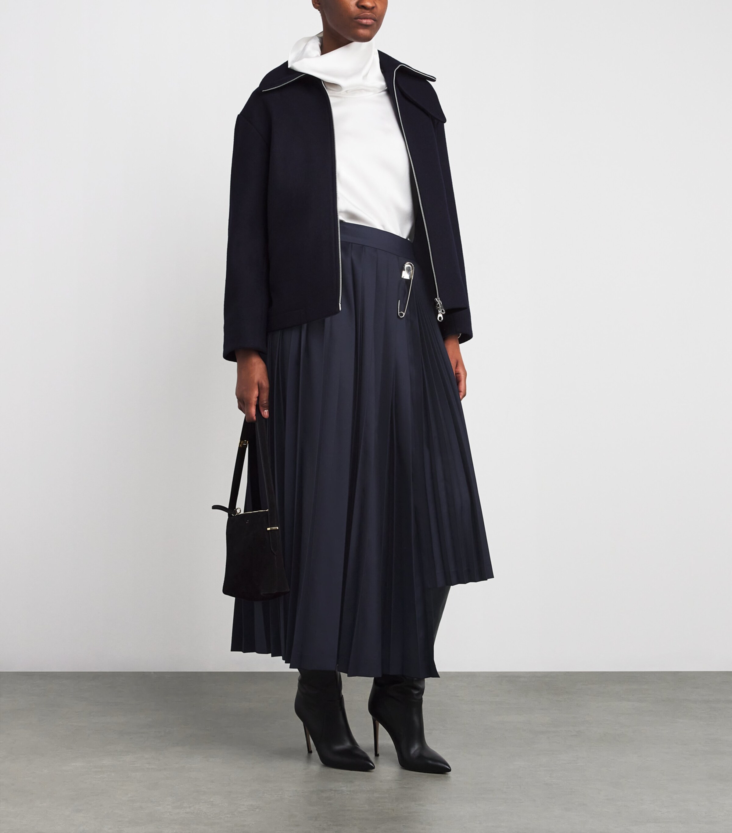 Wool Pleated Midi Skirt NAVY Image 2