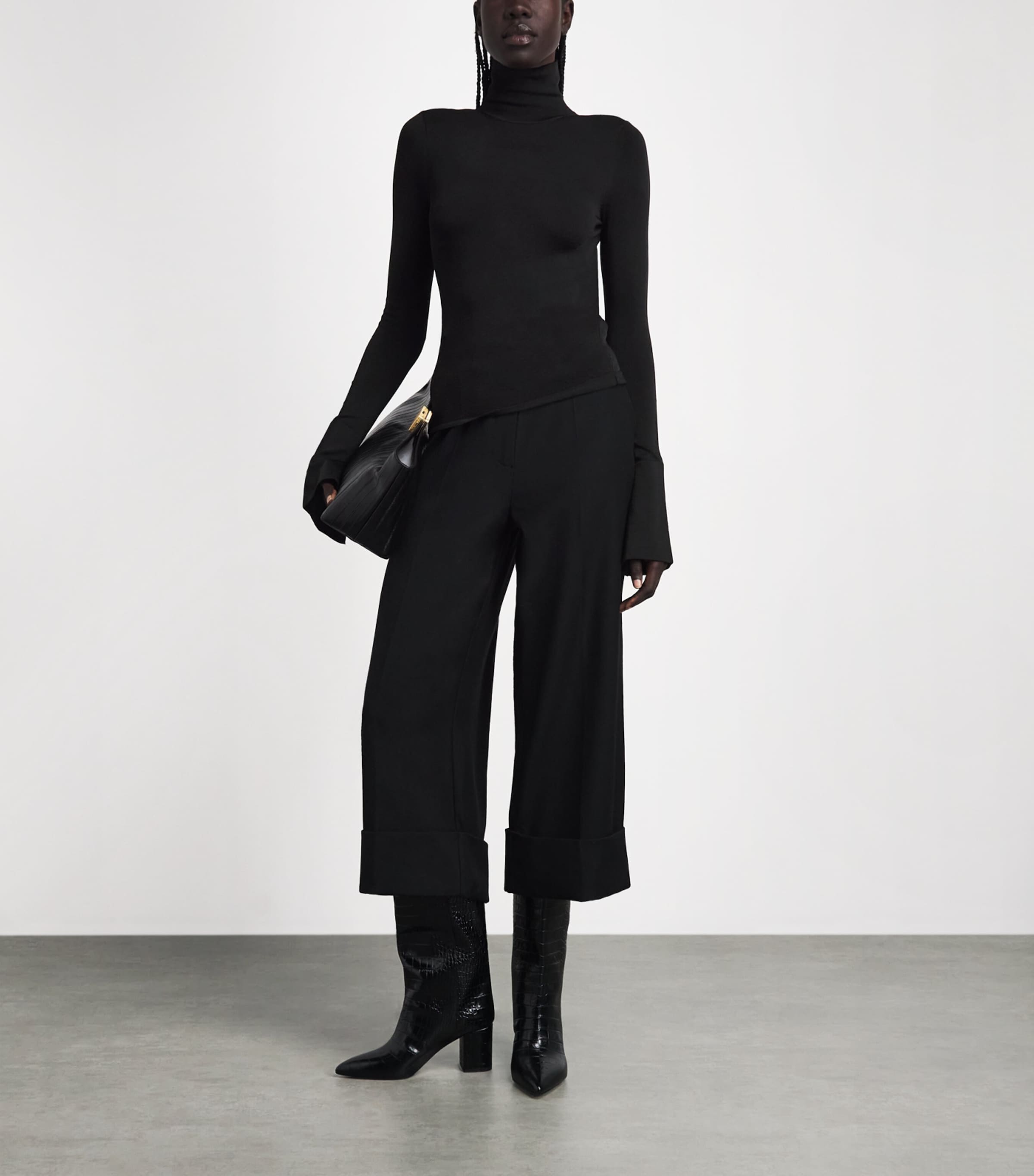Brandon Maxwell Womens Knitted Funnel-Neck Long-Sleeve Top Black Image 2
