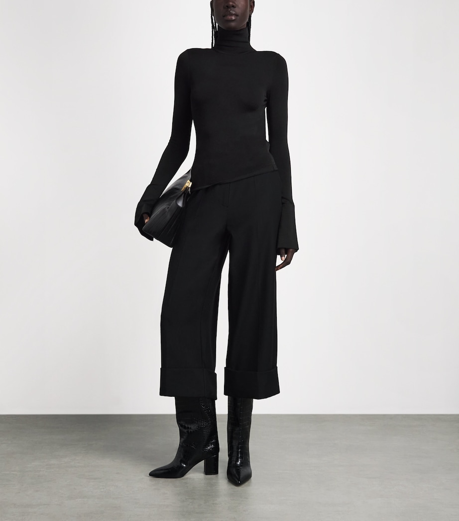 Brandon Maxwell Womens Knitted Funnel-Neck Long-Sleeve Top Black Image 2