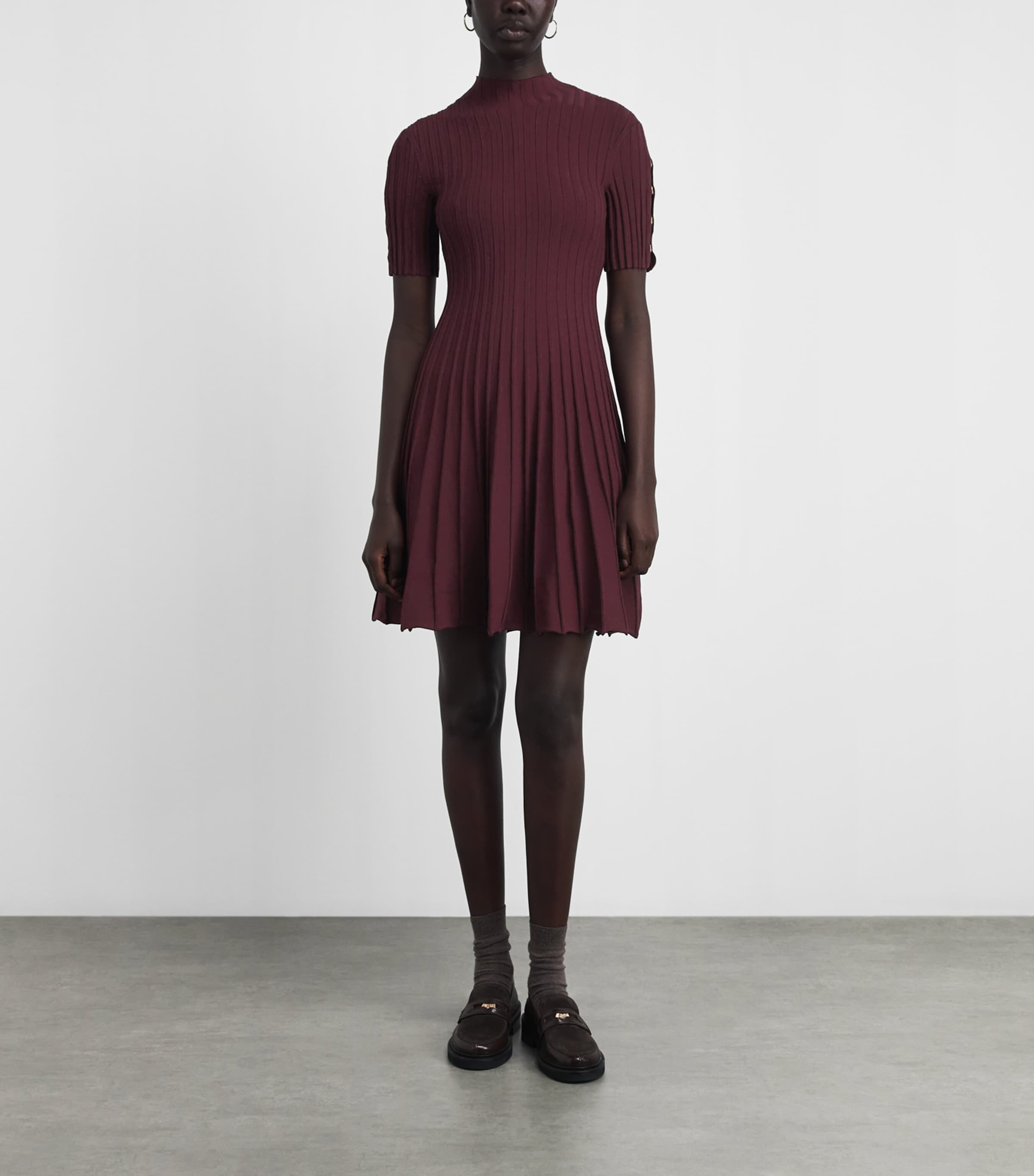 Maje Womens High-Neck Mini Skater Dress Burgundy Image 6