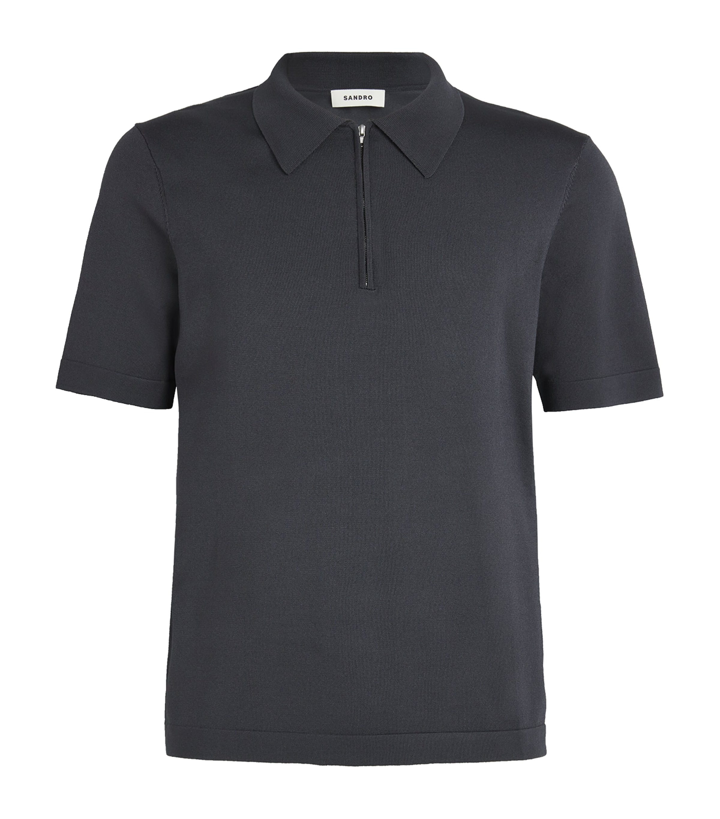Sandro Knitted Zip-up Polo Shirt In Black