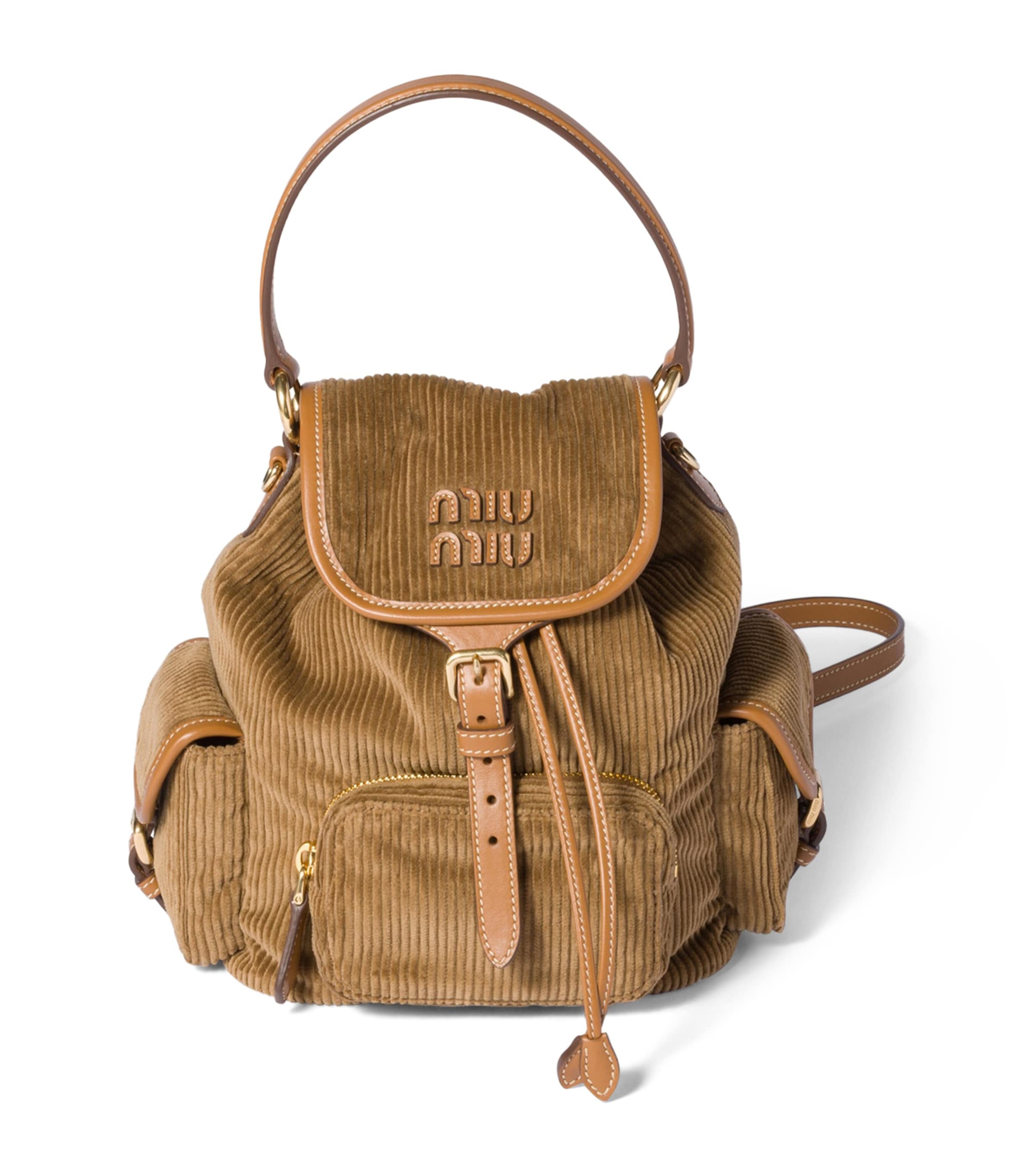 Medium Corduroy Leather-Trim Backpack F0401 Image 1