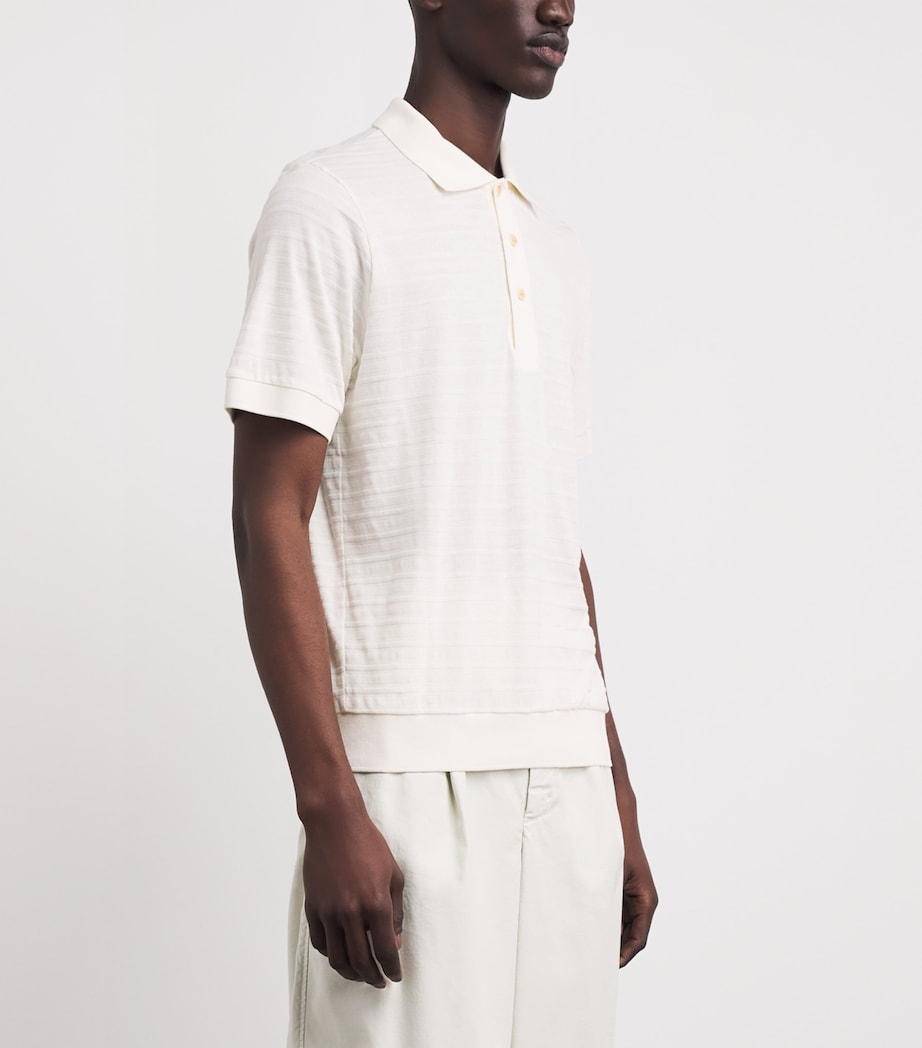 Oliver Spencer Mens Organic Cotton Jacquard Polo Shirt Cream Image 4