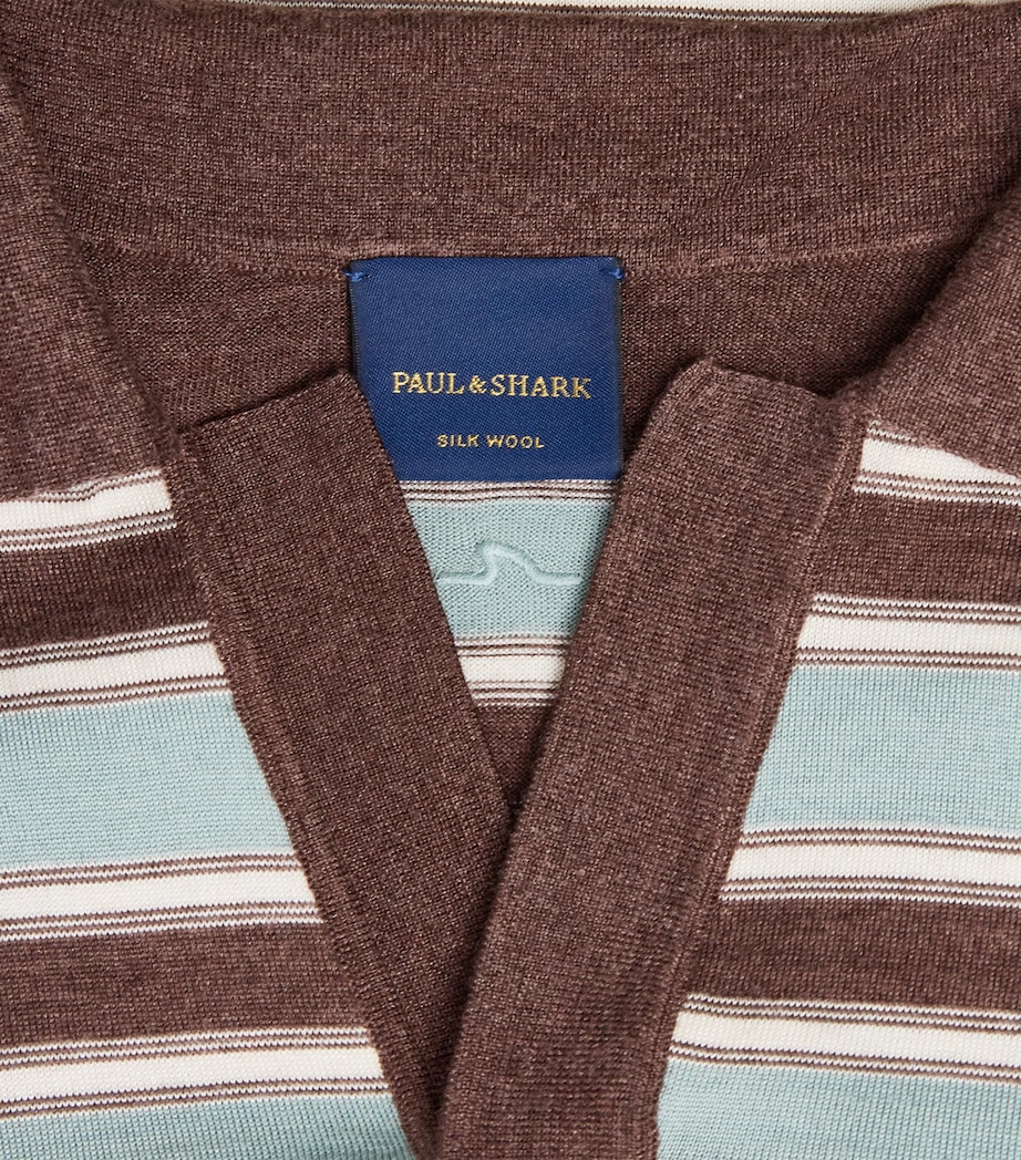 Paul & Shark Mens Virgin Wool-Silk Stripe Polo Shirt Slvia Marn Bianc Image 6