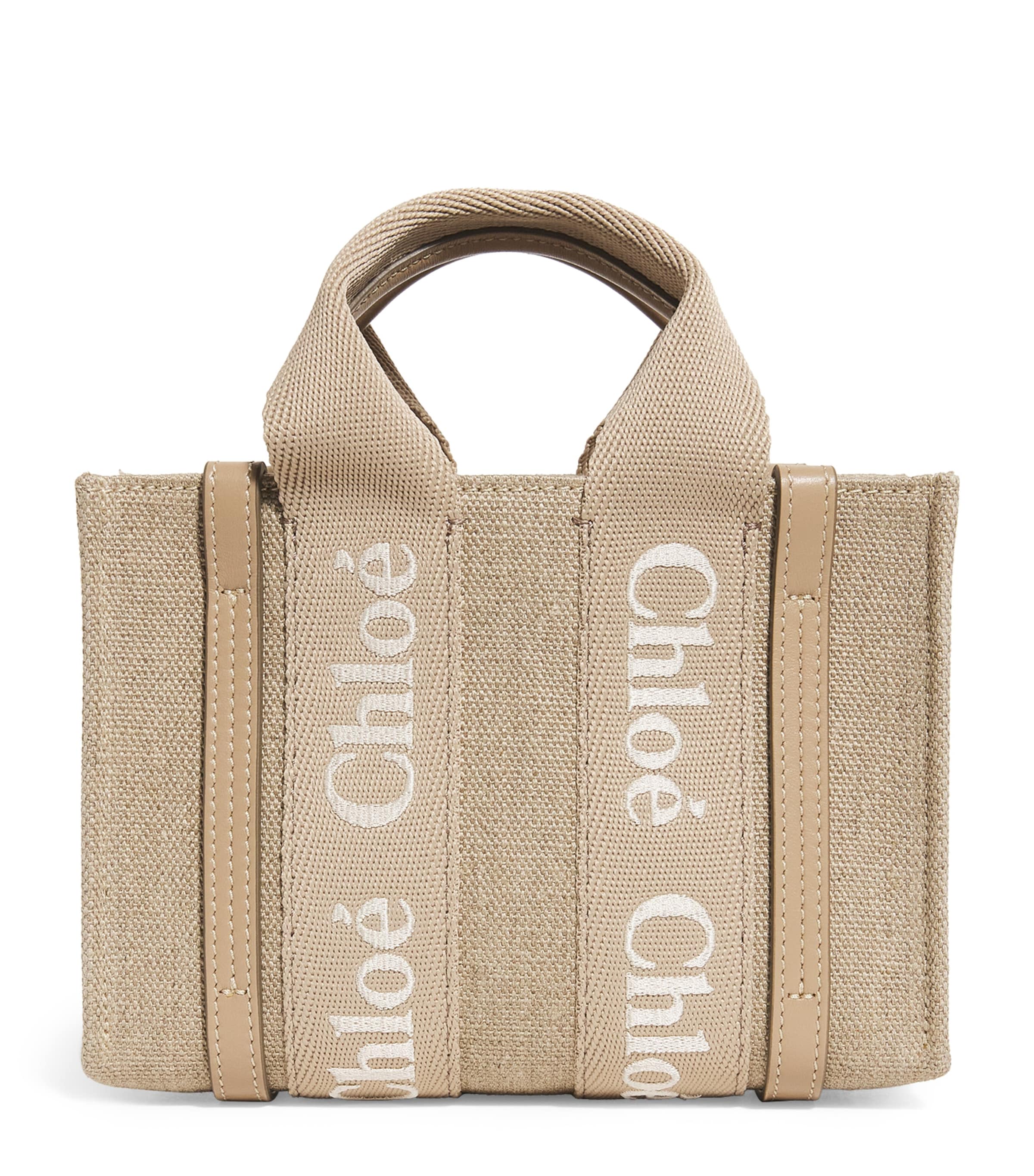 Chloé Woody Small Canvas And Leather Tote Bag In Brown