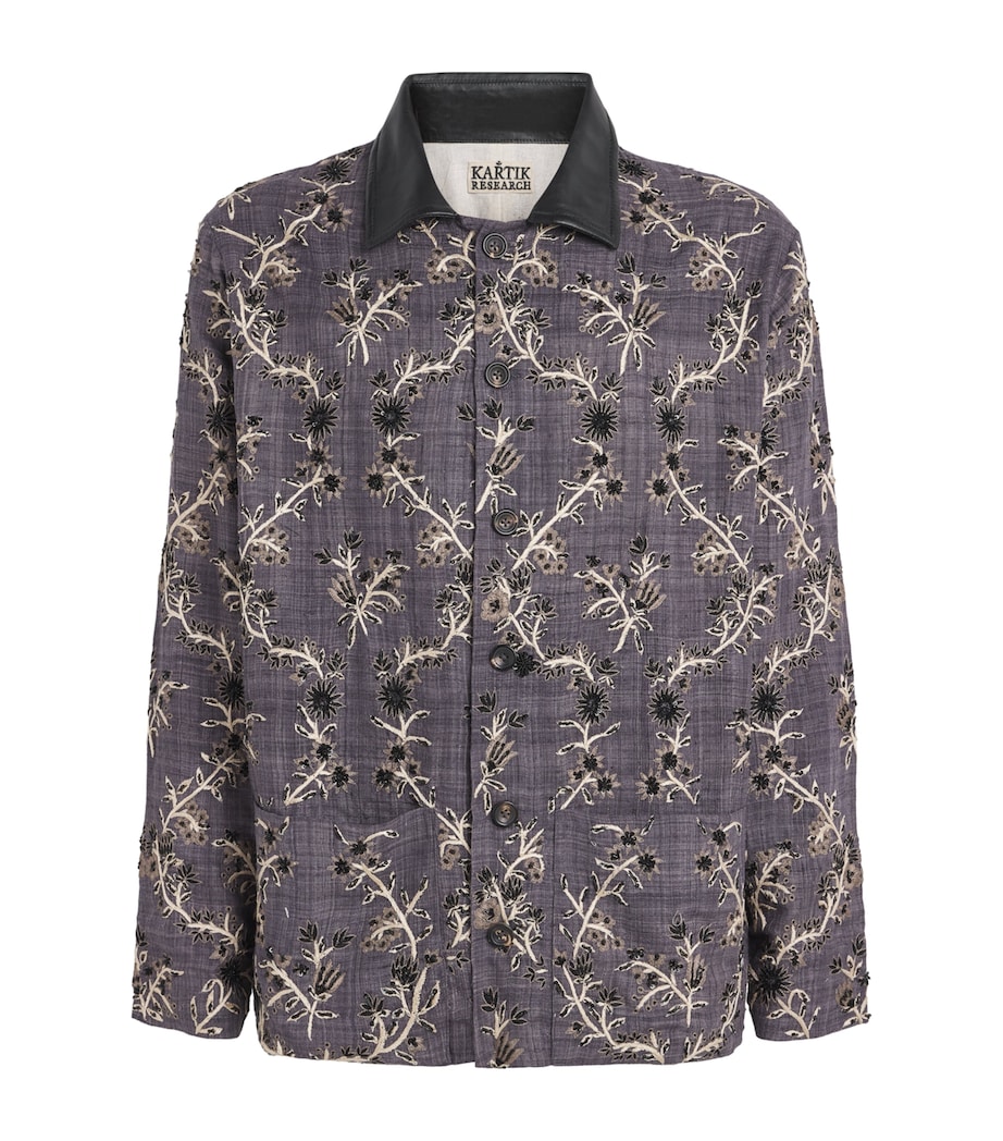 Kartik Research Mens Silk Embellished Chintz Jacket Black/ Ecru/ Grey Image 1