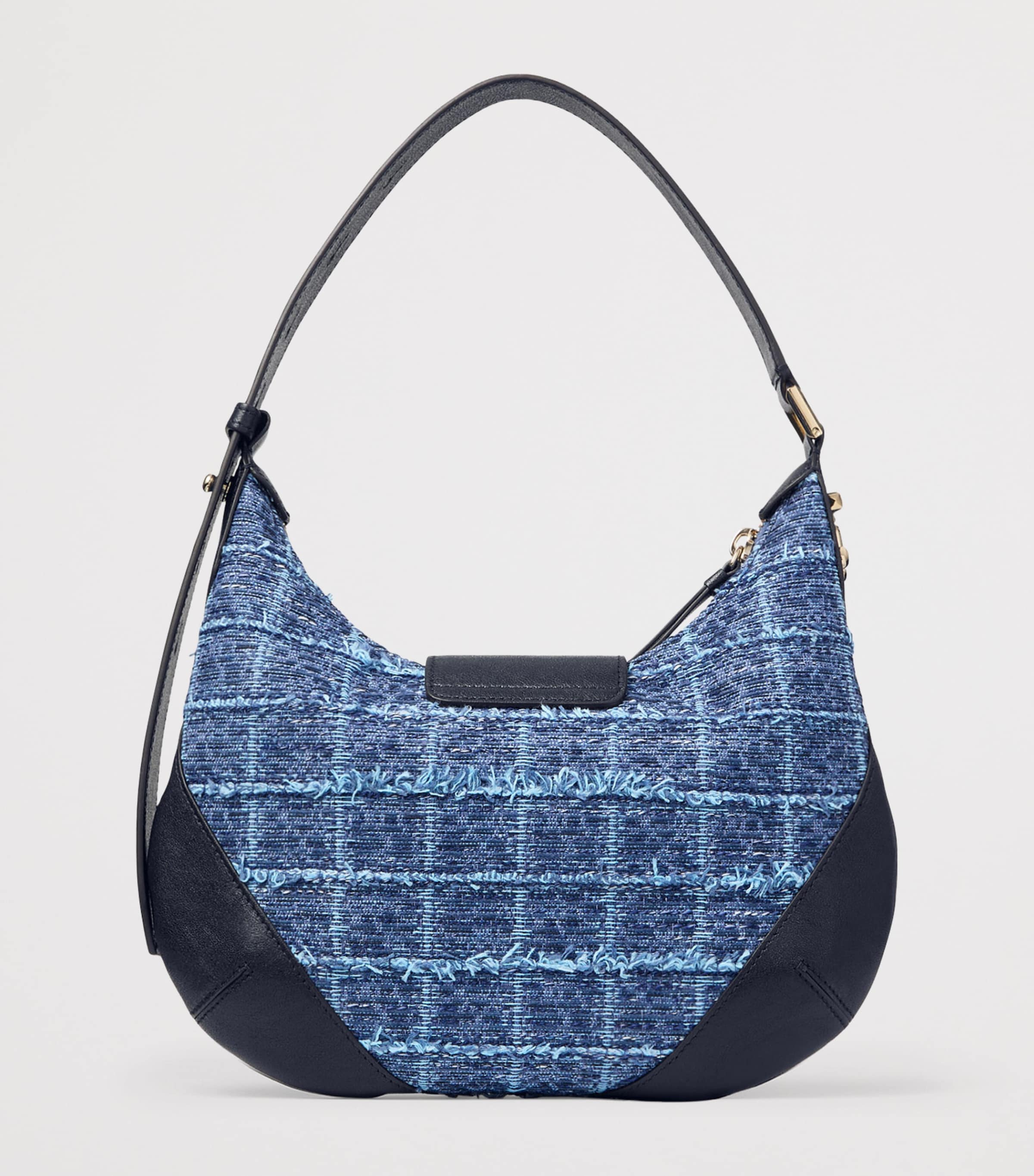 Jimmy Choo Leather-Denim Bar Shoulder Bag Denim Grid/marine/sh Image 3
