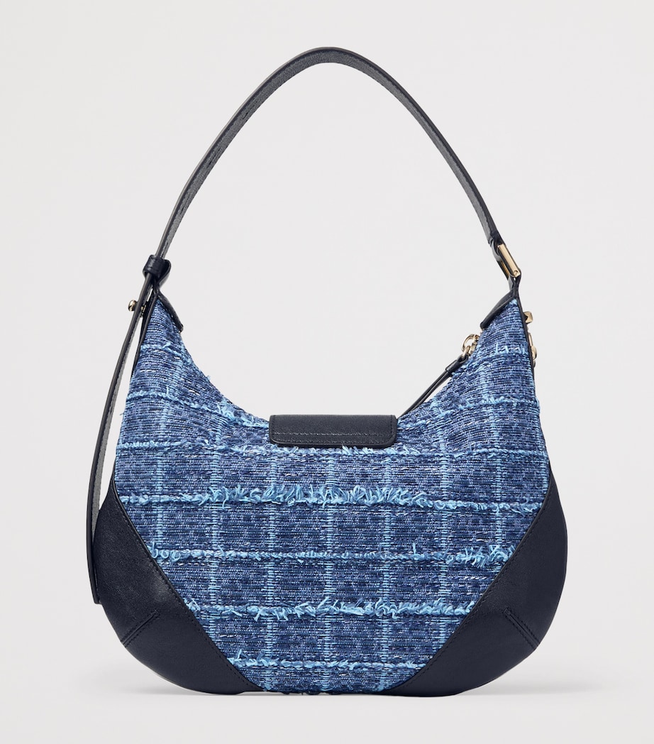 Jimmy Choo Leather-Denim Bar Shoulder Bag Denim Grid/marine/sh Image 3