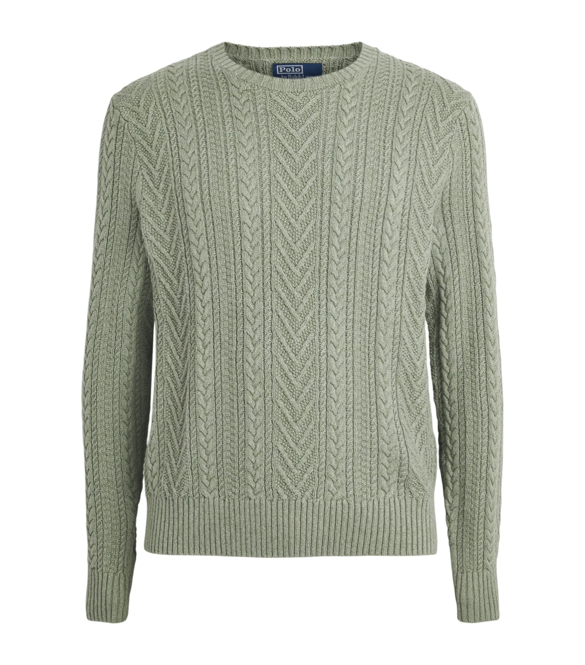 Polo Ralph Lauren Mens Cotton-Linen Aran-Knit Sweater Fern Green Combo Image 1